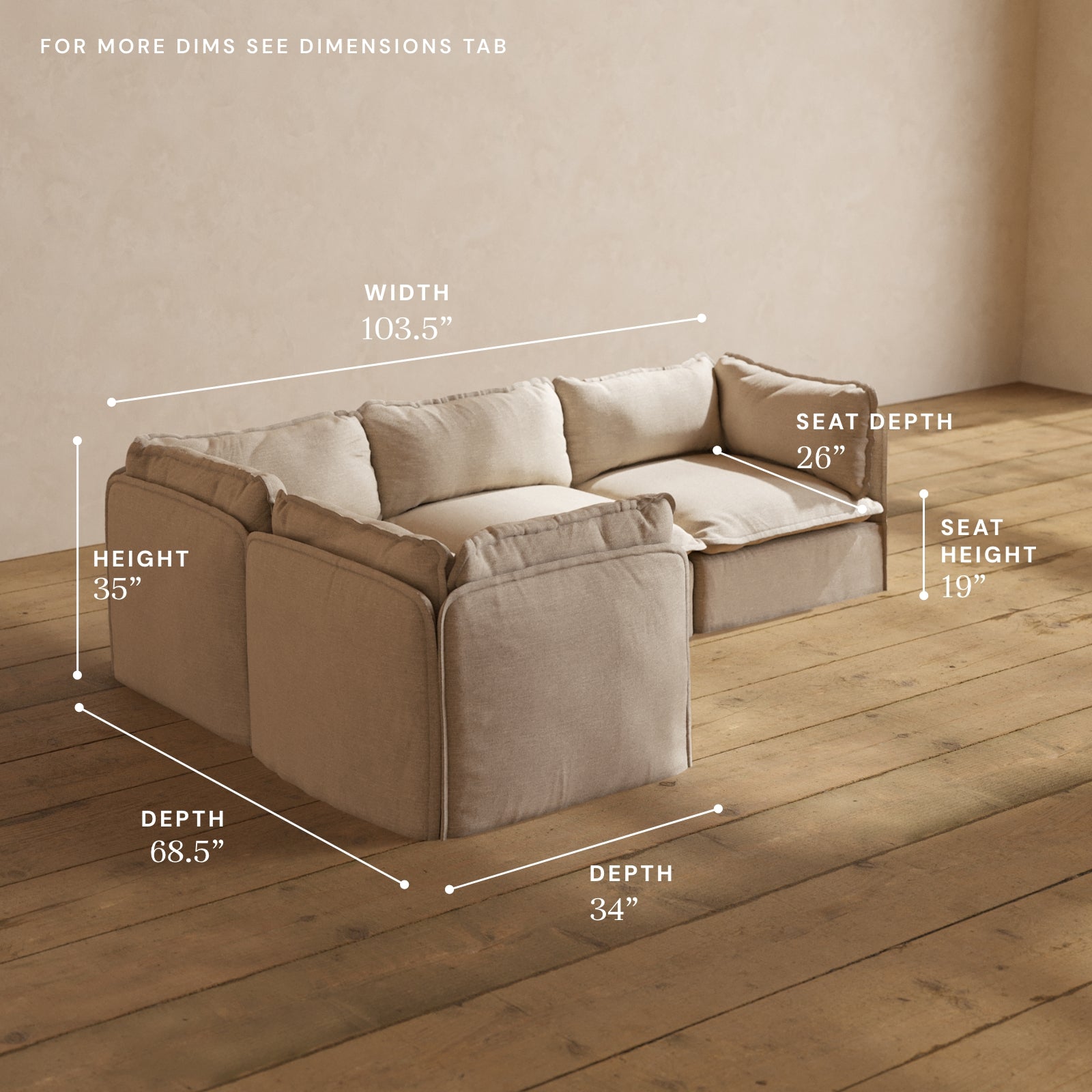 Modular Performance 4-Seater Corner Sectional Sofa in Oat | Relaxed Blend Fabric | Perfect for Living Room, Family Room & Home Theater
