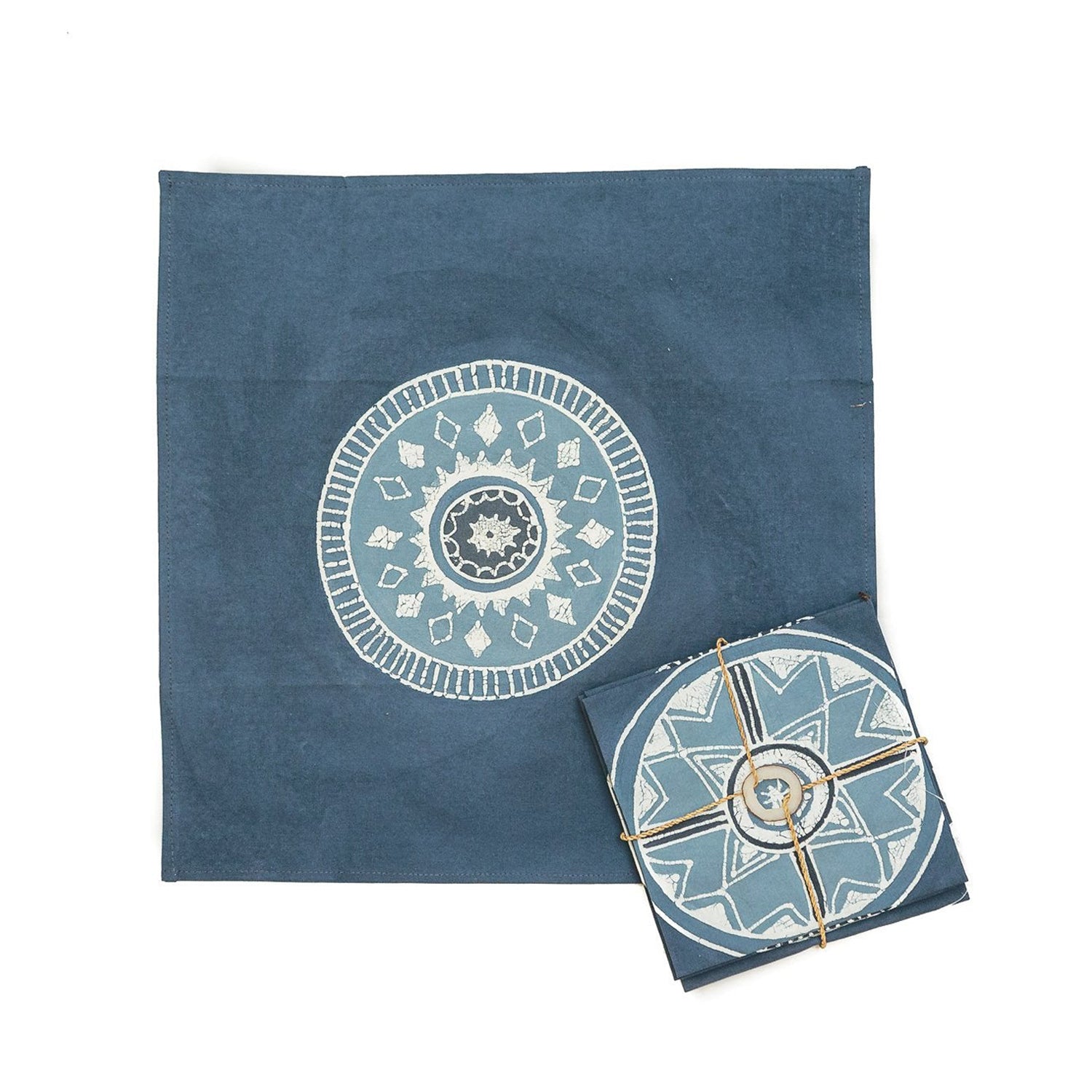 African Circles Indigo Napkin Set - 12-Piece Cotton Table Napkins for Dinner Parties, Weddings & Home Decor - Stylish & Durable for Everyday Use