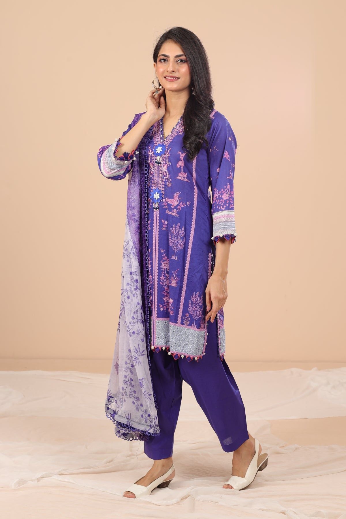 14B Muzlin Summer Stitched Sana Safinaz Women's Embroidered Dress - Perfect for Beach Vacations, Garden Parties & Summer Outings