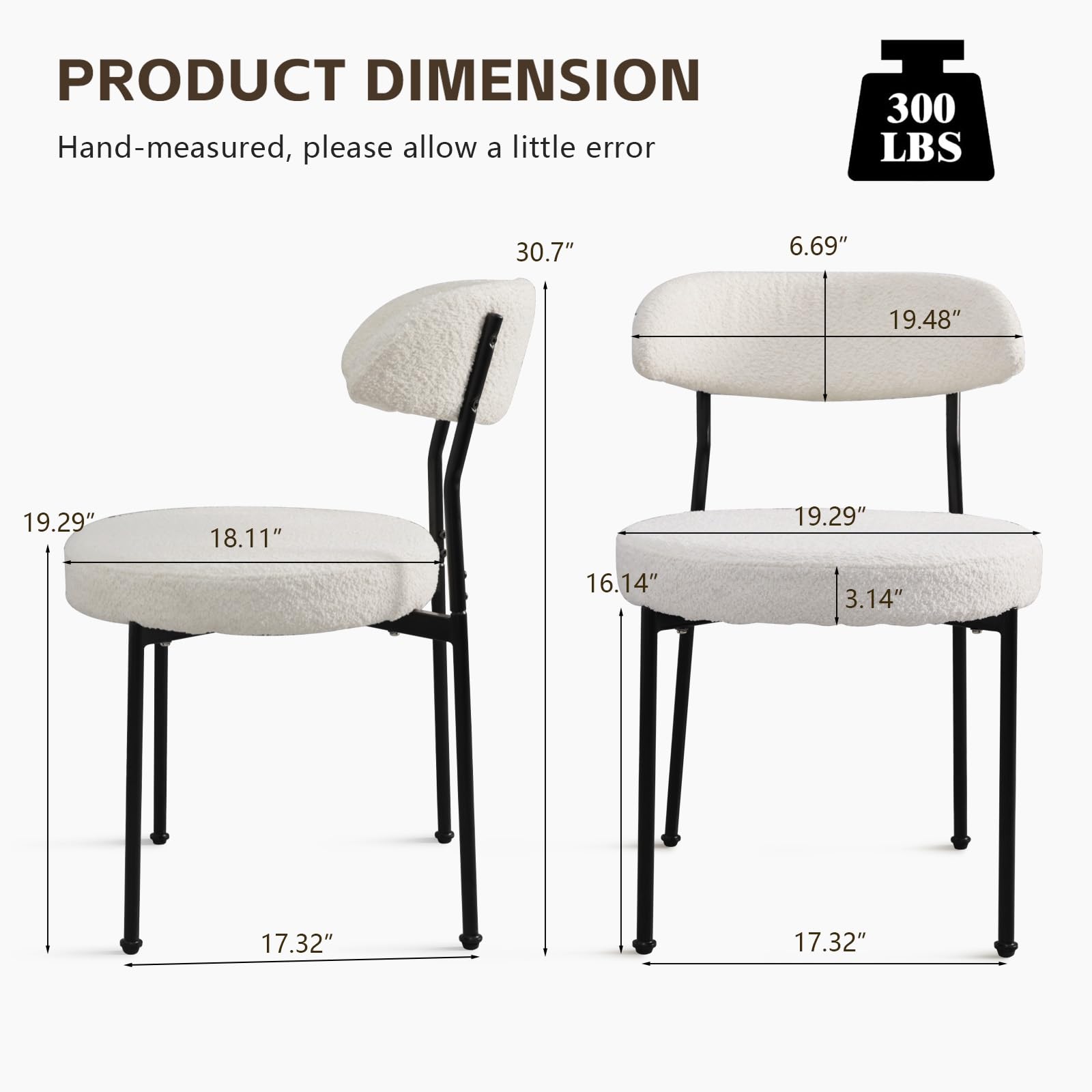 SoarFlash Mid Century Modern Dining Chairs Set of 4 - Beige Boucle Upholstered Kitchen Chairs with Curved Backrest & Black Metal Legs for Dining Room, Kitchen, Breakfast Nook & Home Decor
