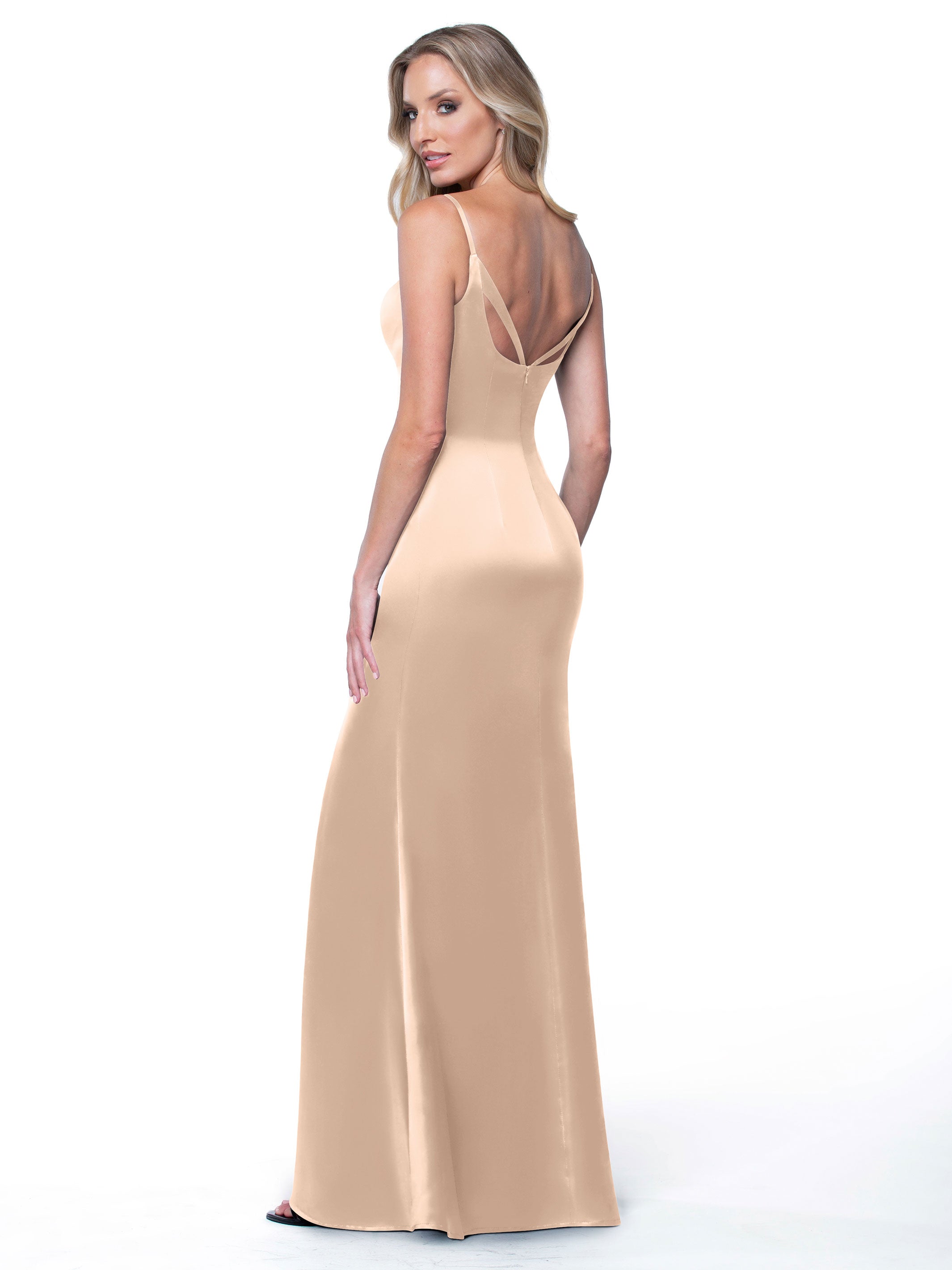 Elegant 80132 Fit and Flare Satin Bridesmaid Dress with Thigh High Slit - Perfect for Weddings, Proms, and Formal Events