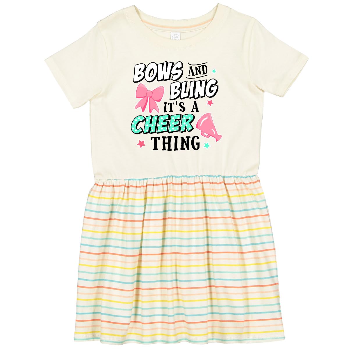 Inktastic Bows and Bling Cheerleader Toddler Dress - Cute Girls' Dance Costume for Cheerleading, Gymnastics & Birthday Parties