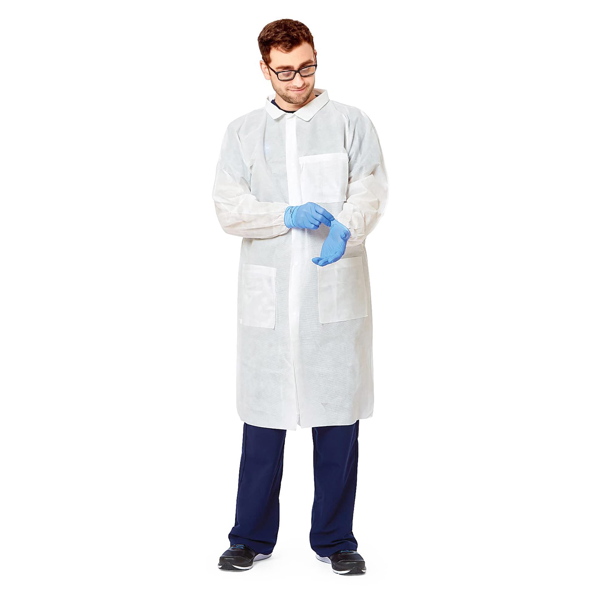 Disposable Lab Coat for Men & Women - White Medical PPE Coat, 2XL (Pack of 50) | Spunbonded PP 30 GSM, Elastic Wrists, Front Snaps & Pockets | Ideal for Healthcare Workers, Laboratories & Cleanrooms