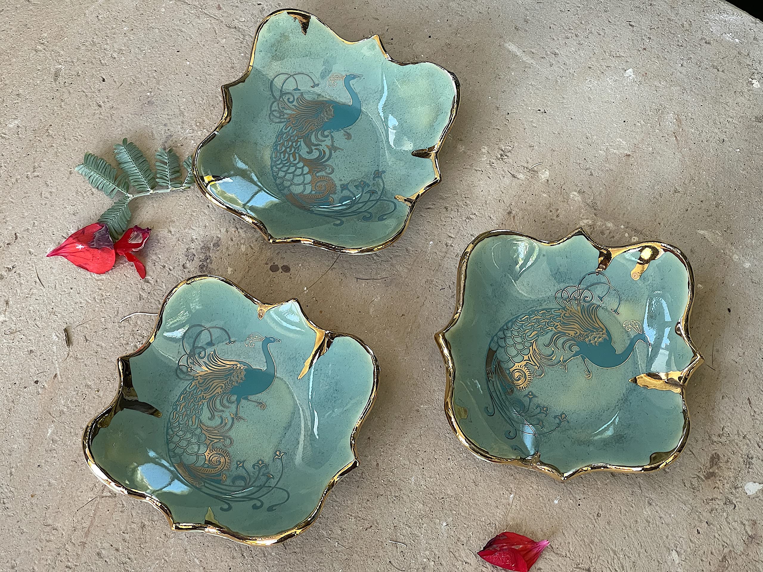 Handmade Celadon Green & Gold Peacock Ceramic Jewelry Dish Ring Holder - Perfect Gift for Women (Mom, Wife, Daughter, Sister, Girlfriend, Bride) - Ideal for Birthdays, Christmas, Anniversaries, Bridal Showers & Holidays - Elegant Jewelry Organizer for Dresser, Vanity & Nightstand