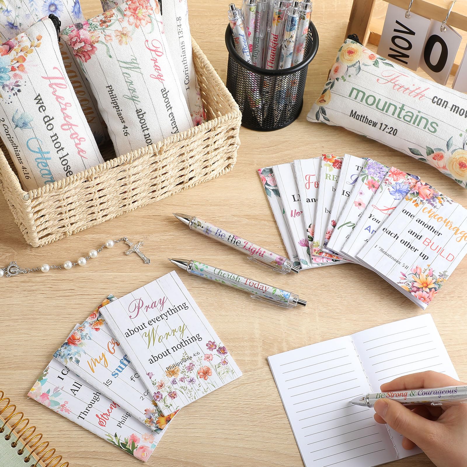 36 Pcs Christian Gift Set - 12 Bible Pens, 12 Notebooks & 12 Case Bags - Religious Gifts for Women & Men - Bible Study Journaling Supplies - Perfect for Church, Office & Daily Devotional Use