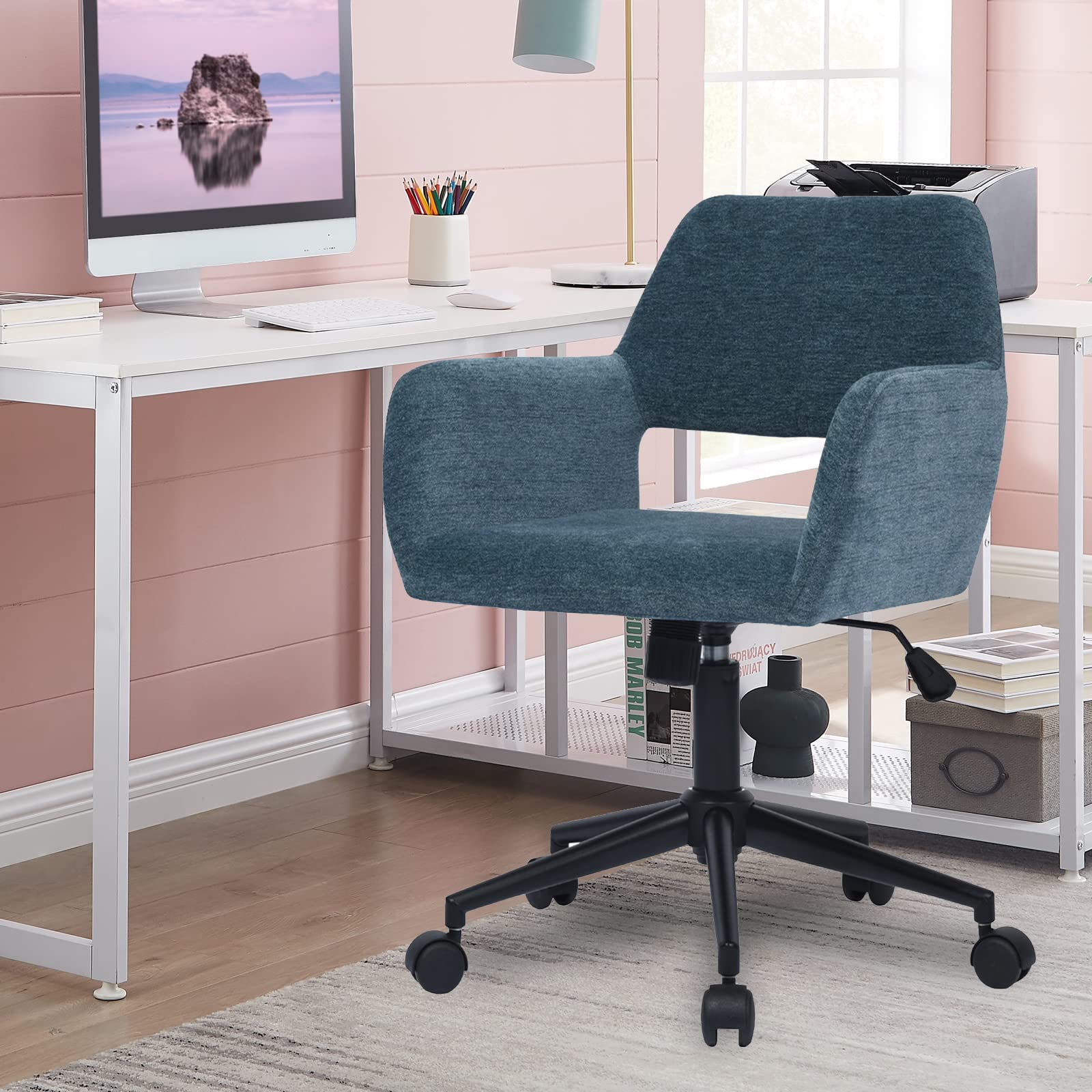 Velvet Swivel Desk Chair with Hollow Mid-Back - Upholstered Office Task Chair for Home, Living Room, Vanity & Makeup Room - Ergonomic Comfort for Work, Study & Beauty Routine