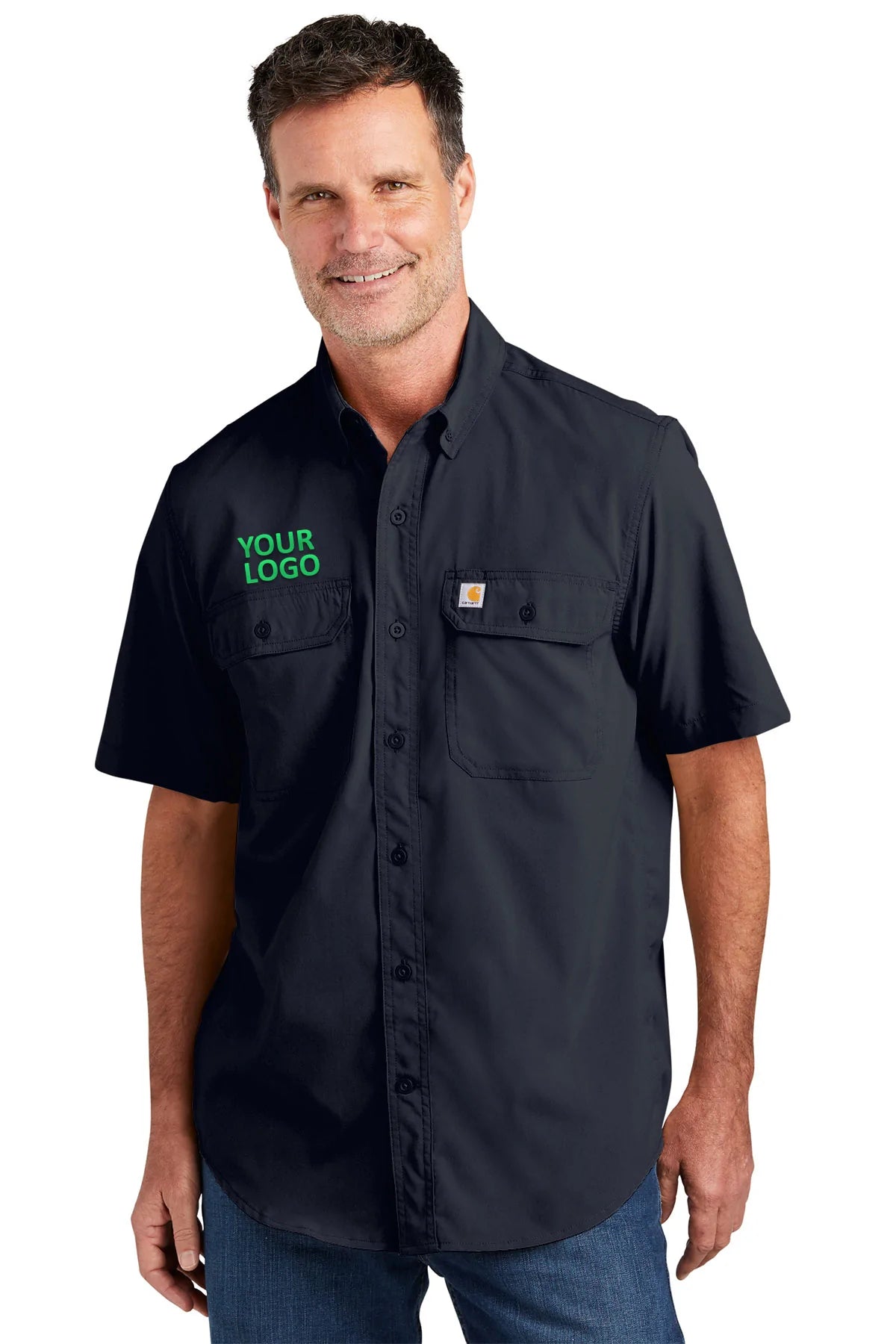 Carhartt Force Solid Custom T-Shirts for Men - Comfortable Navy Work Shirts - Ideal for Construction, Outdoor Work & Casual Wear