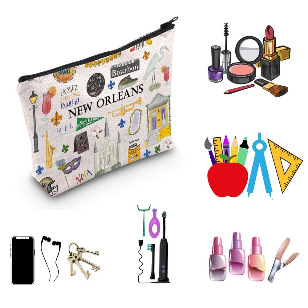 New Orleans Themed Cosmetic Makeup Bag - Travel Organizer for Women | Perfect New Orleans Souvenir Gift for Her | Great for Vacation, Travel & Daily Use