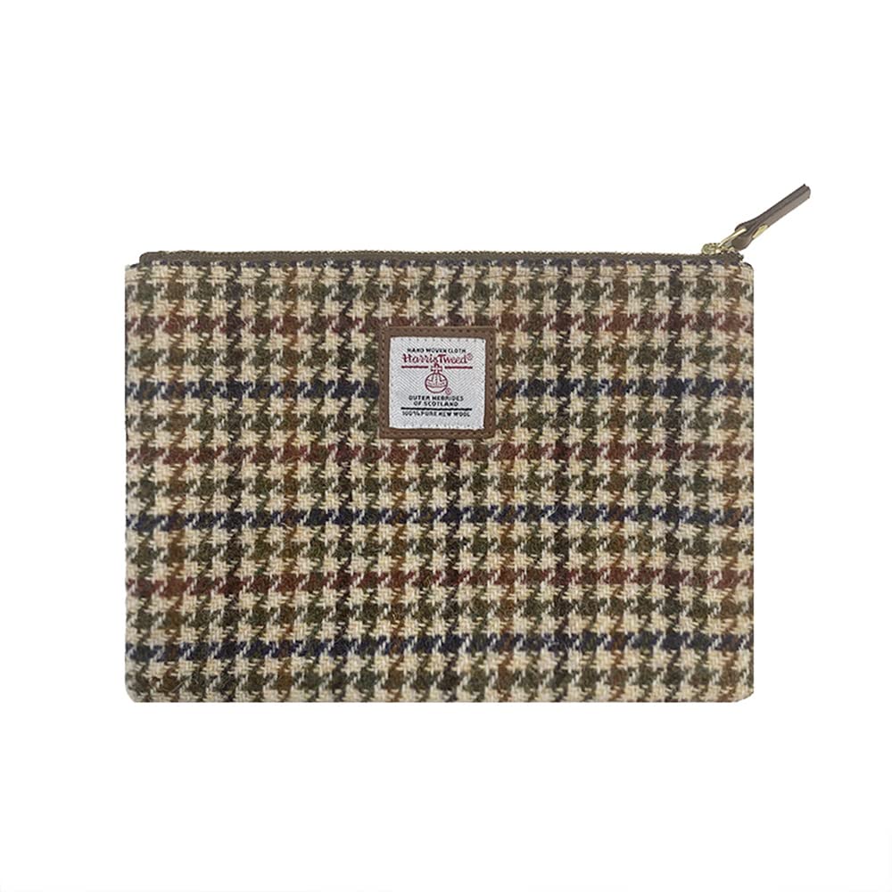 Handmade Harris Tweed Coin Purse - Vintage British Style Lipstick Bag & Credit Card Holder with YKK Zipper for Women & Men (No.614 Houndstooth, Medium) - Perfect for Everyday Use, Travel, and Gift Giving