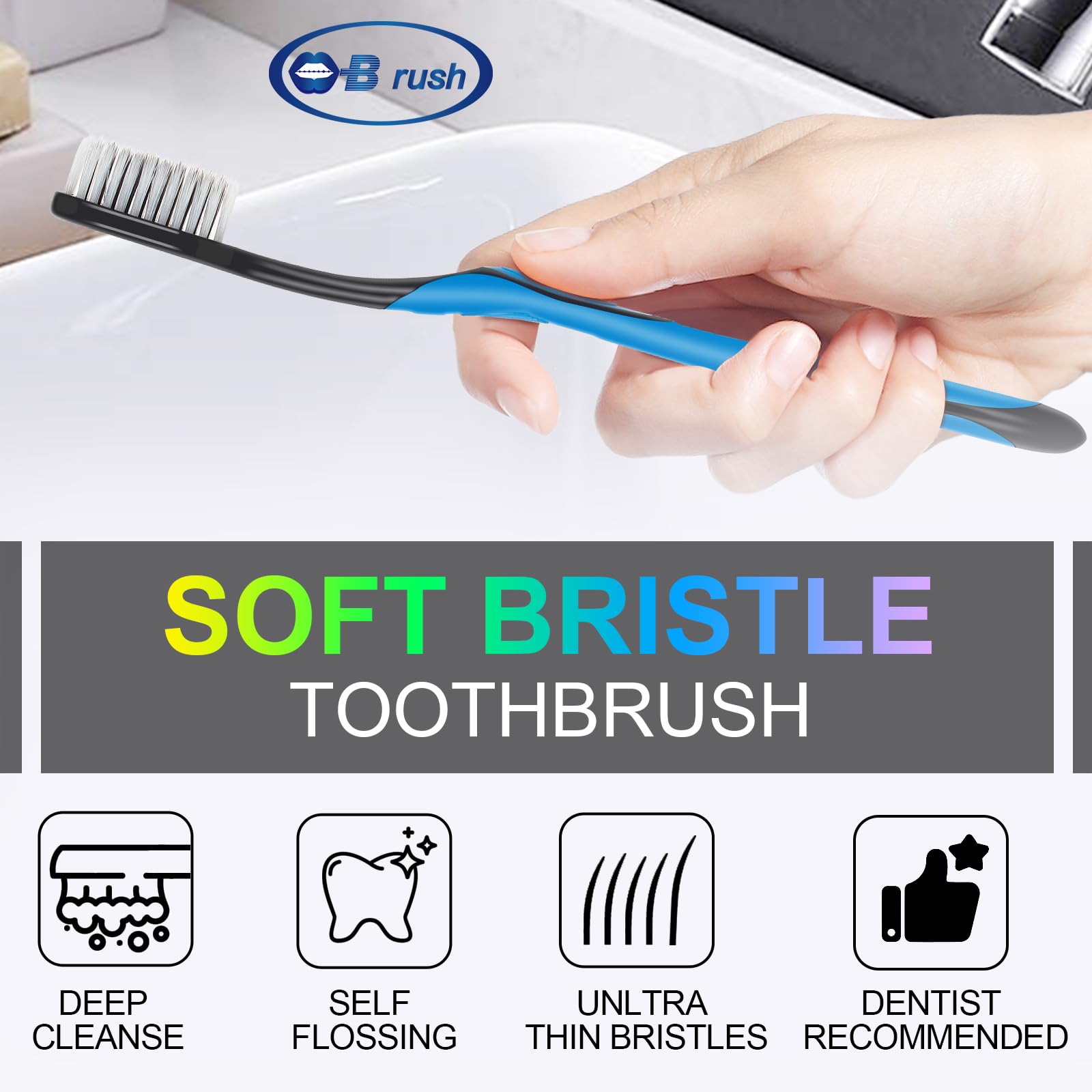 Extra Soft Flossing Toothbrush for Adults with Sensitive Teeth & Receding Gums - Gentle Manual Toothbrush with Floss Bristles to Remove Plaque - Individually Wrapped (Perfect for Travel, Daily Oral Care & Gum Health)