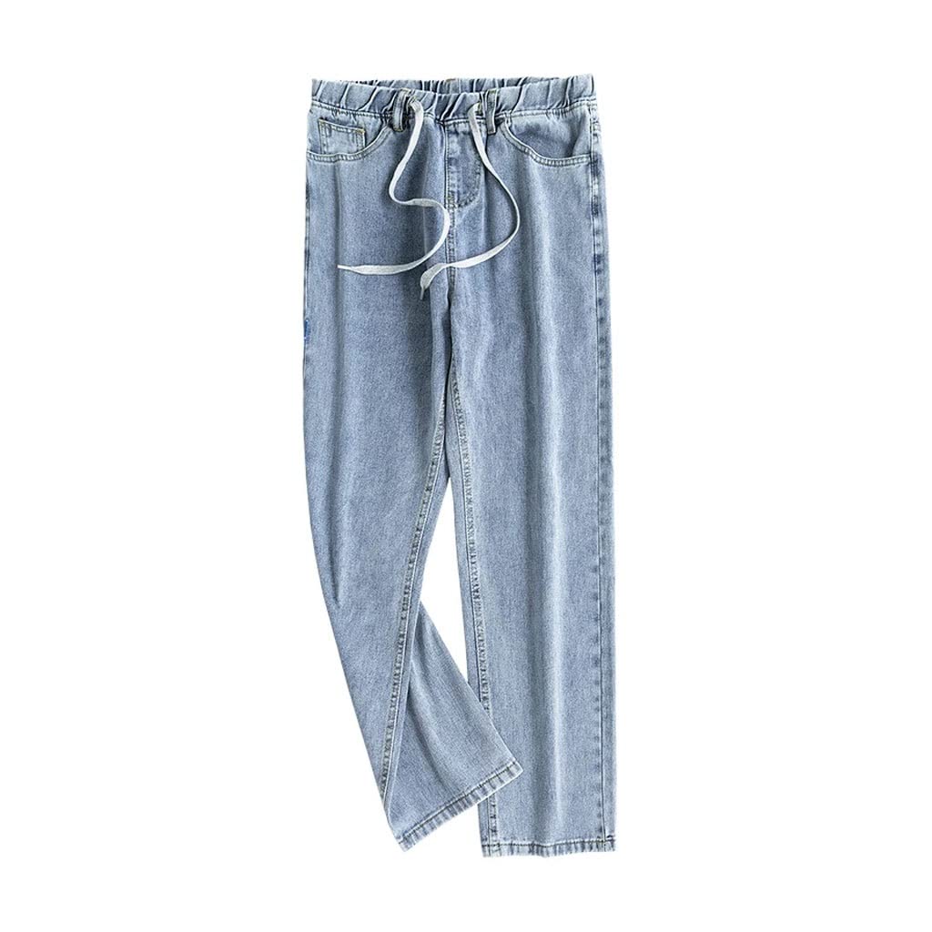 MMLLZEL Men's Summer Loose Fit Baggy Jeans - Elastic Waist Drawstring Denim Pants for Casual Streetwear (Color: A, Size 38) | Perfect for Everyday Wear, Outings & Hip-Hop Fashion