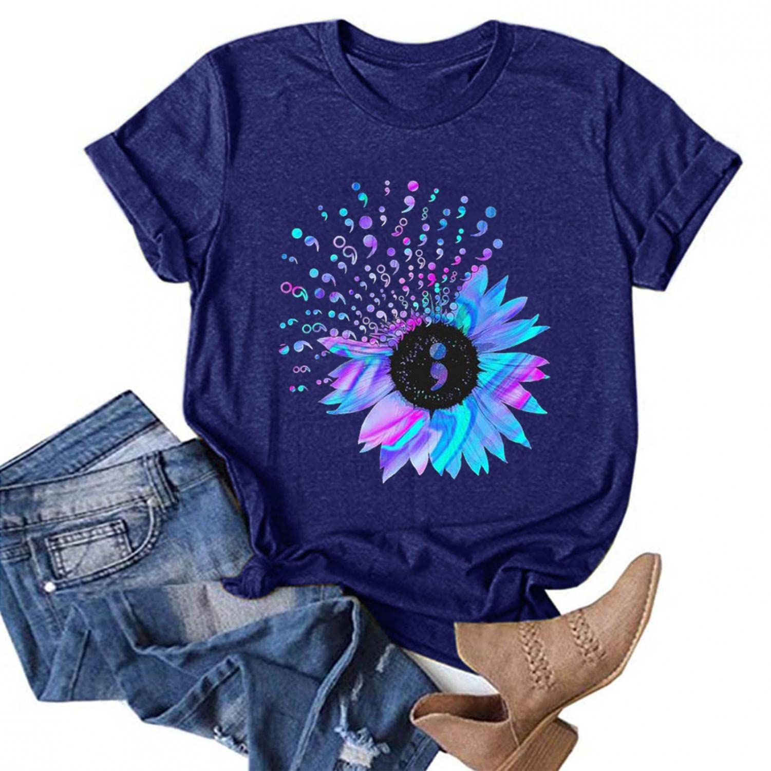 Women's Casual Sunflower Graphic T-Shirt - Floral Print Summer Top for Holiday & Everyday Wear | Perfect for Beach Outings, Picnics, and Casual Outfits