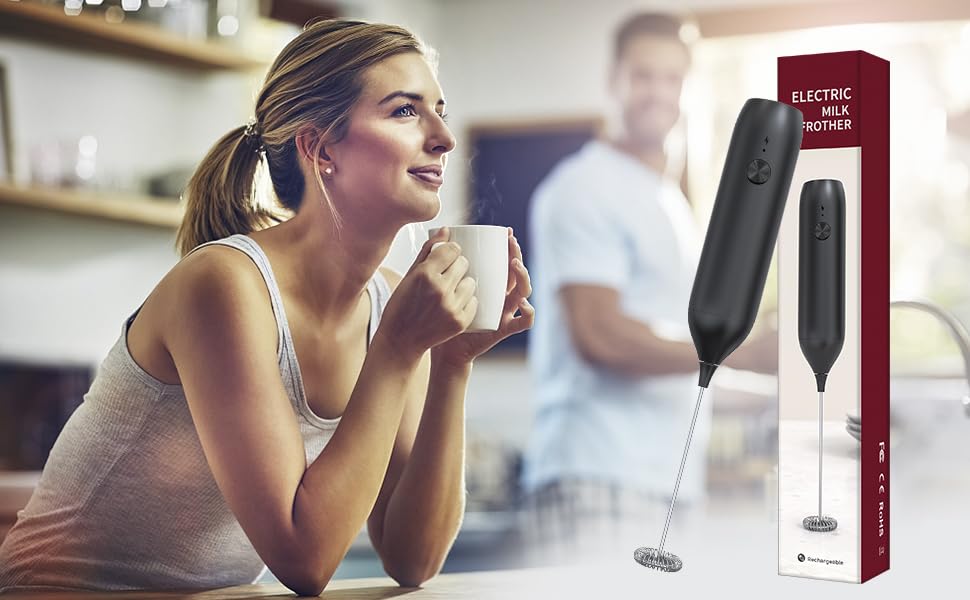Rechargeable USB-C Handheld Milk Frother - Electric Foam Maker & Drink Mixer for Coffee, Lattes, Cappuccino, Hot Chocolate, Matcha - Perfect for Home, Office & Cafe Use