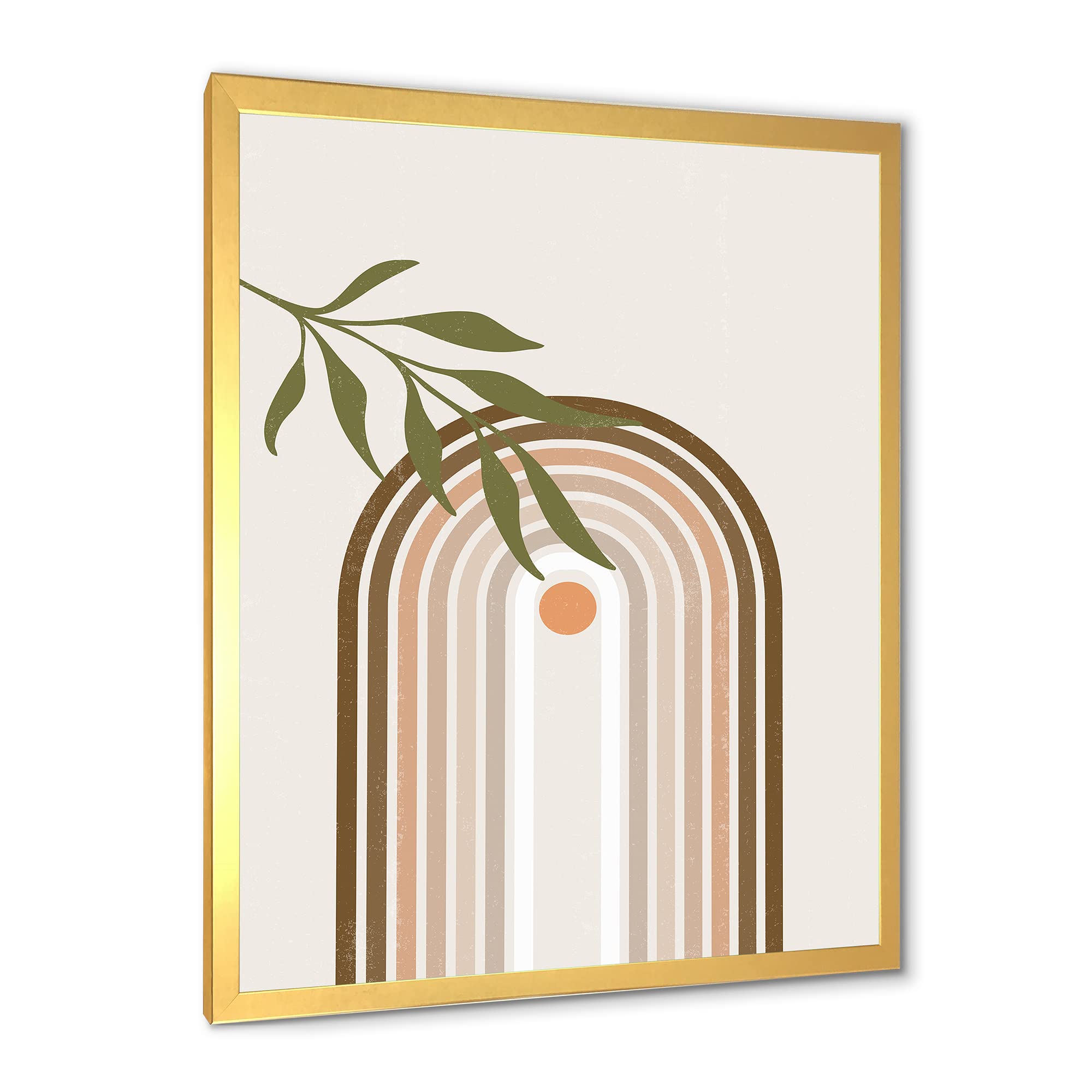 Abstract Sun and Moon with Green Leaf Modern Framed Wall Art - Contemporary Home & Office Decor for Living Room, Bedroom, or Workspace