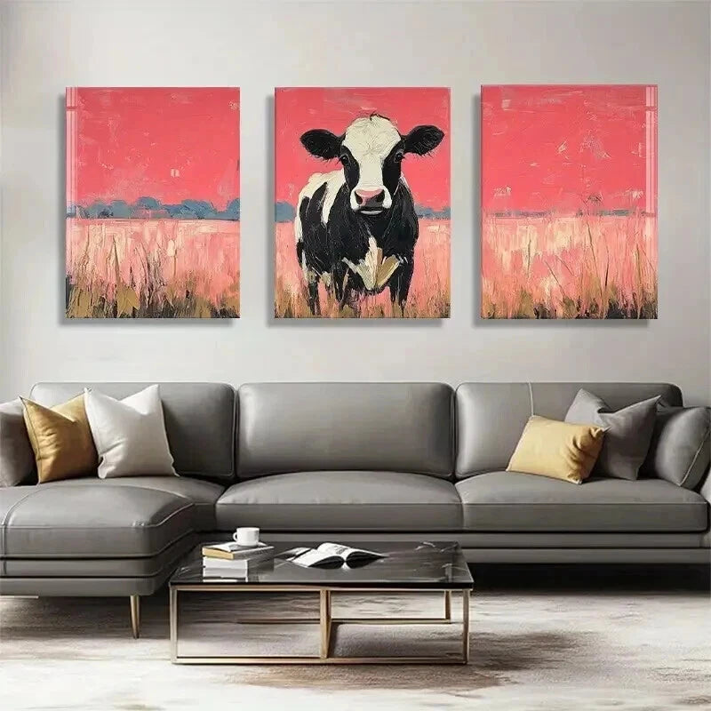 3-Piece Abstract Black and White Cow Wall Art Set - Framed Canvas 60x90cm | High Quality Print | 100% Australian Made | Ready to Hang | Perfect for Living Room, Bedroom & Office Decor