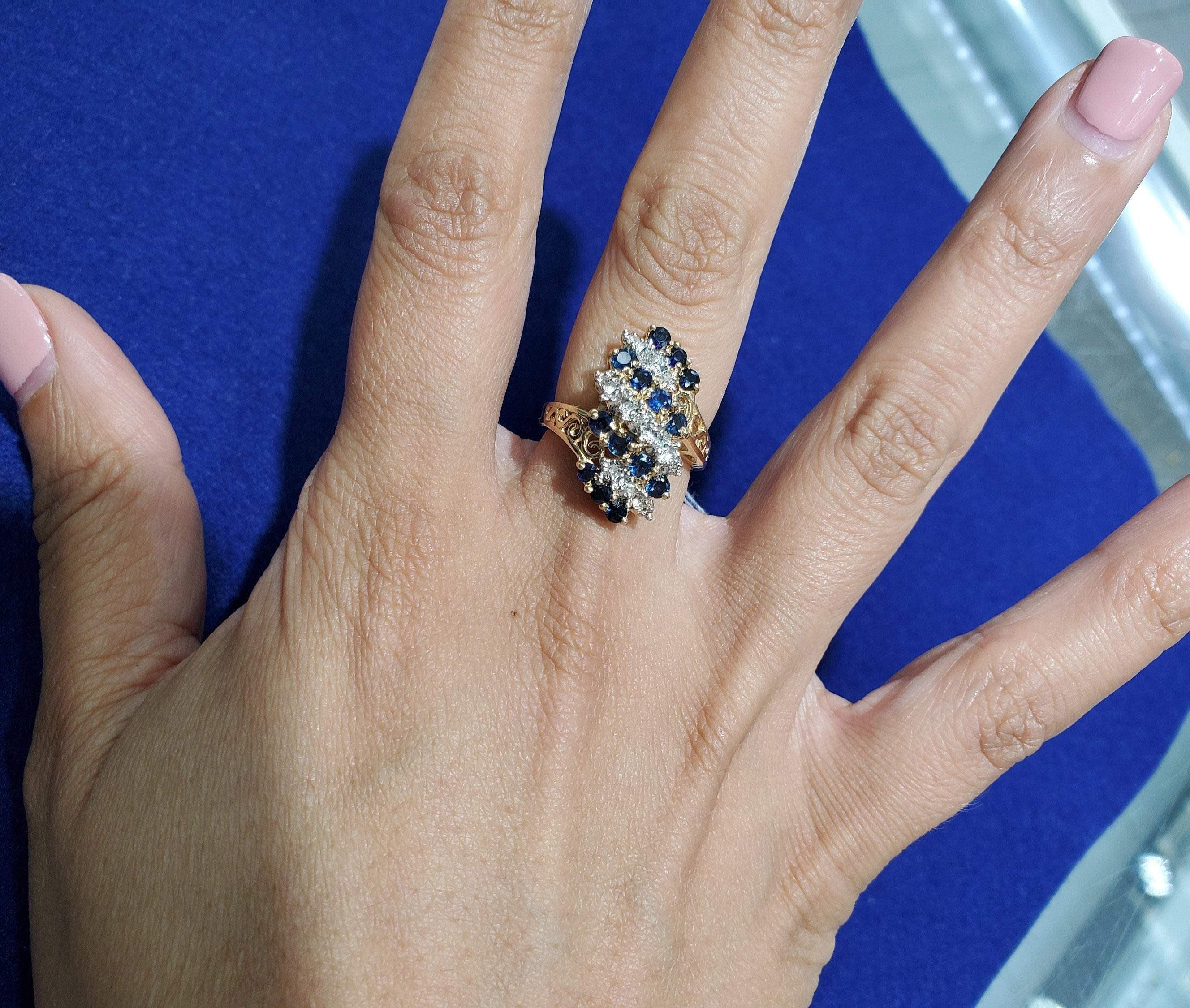 10k Yellow Gold Sapphire Diamond Cocktail Ring for Women - Elegant Party Jewelry Gift for Bridesmaids, Anniversary & Evening Events
