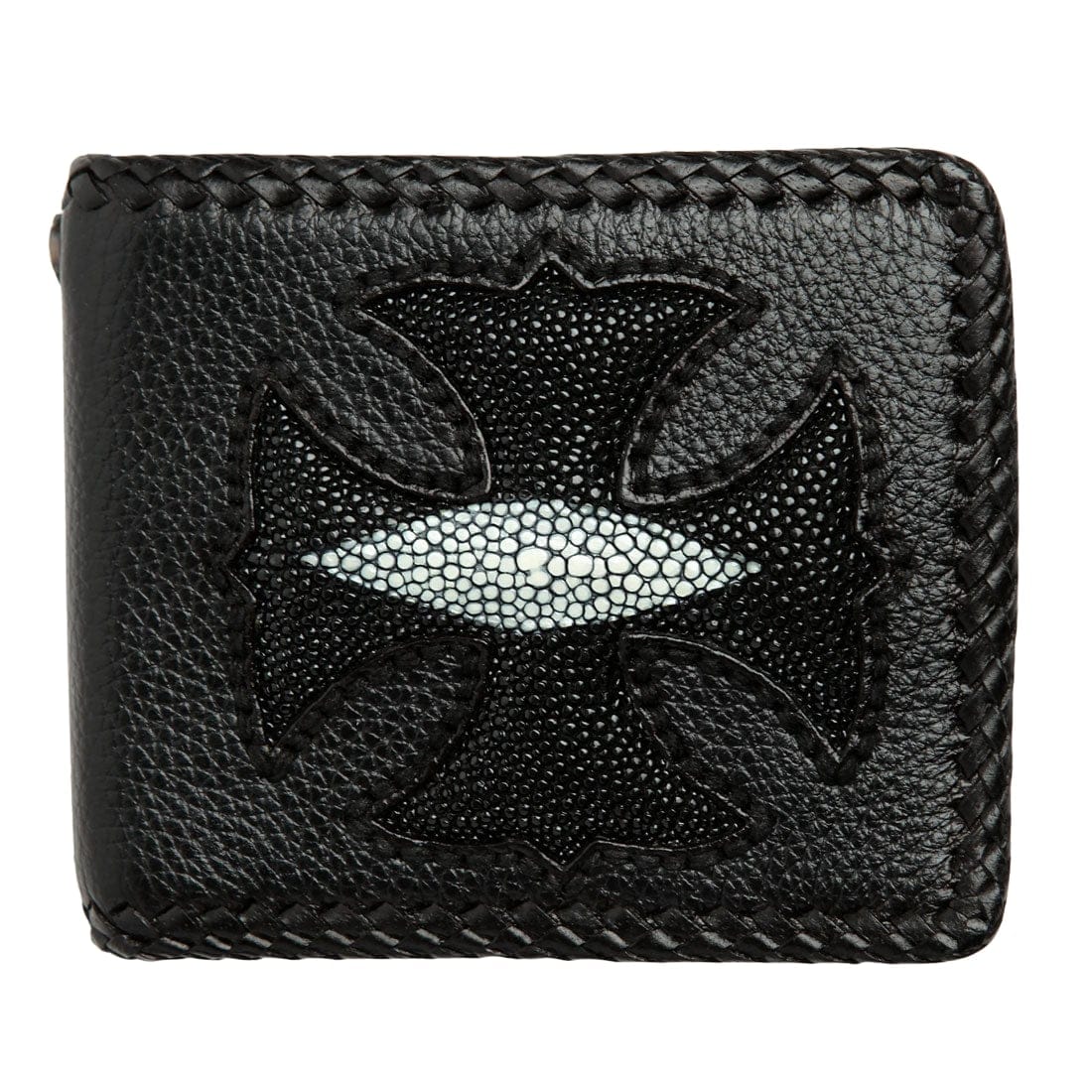 Genuine Stingray Leather Biker Wallet with Black Cross Inlay - Stylish & Durable Men's Wallet for Motorcycle Riders & Everyday Use