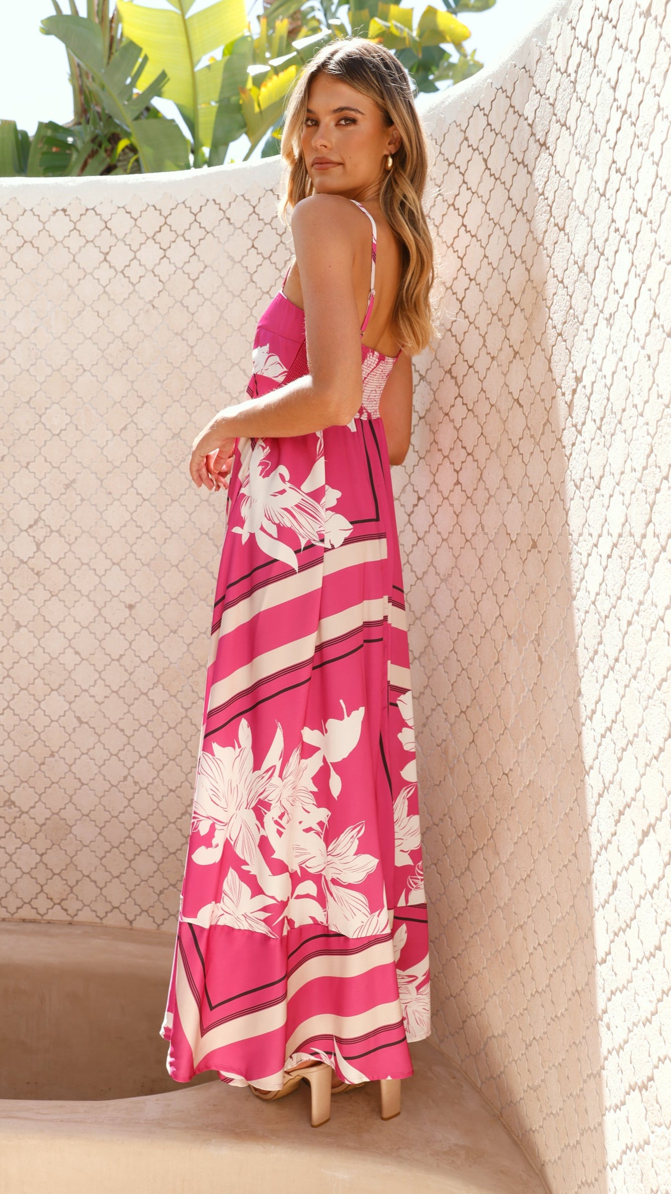 Kaethe Maxi Dress - Flowy Hot Pink Floral Print Summer Dress for Women | Perfect for Beach Vacations, Parties & Casual Outings