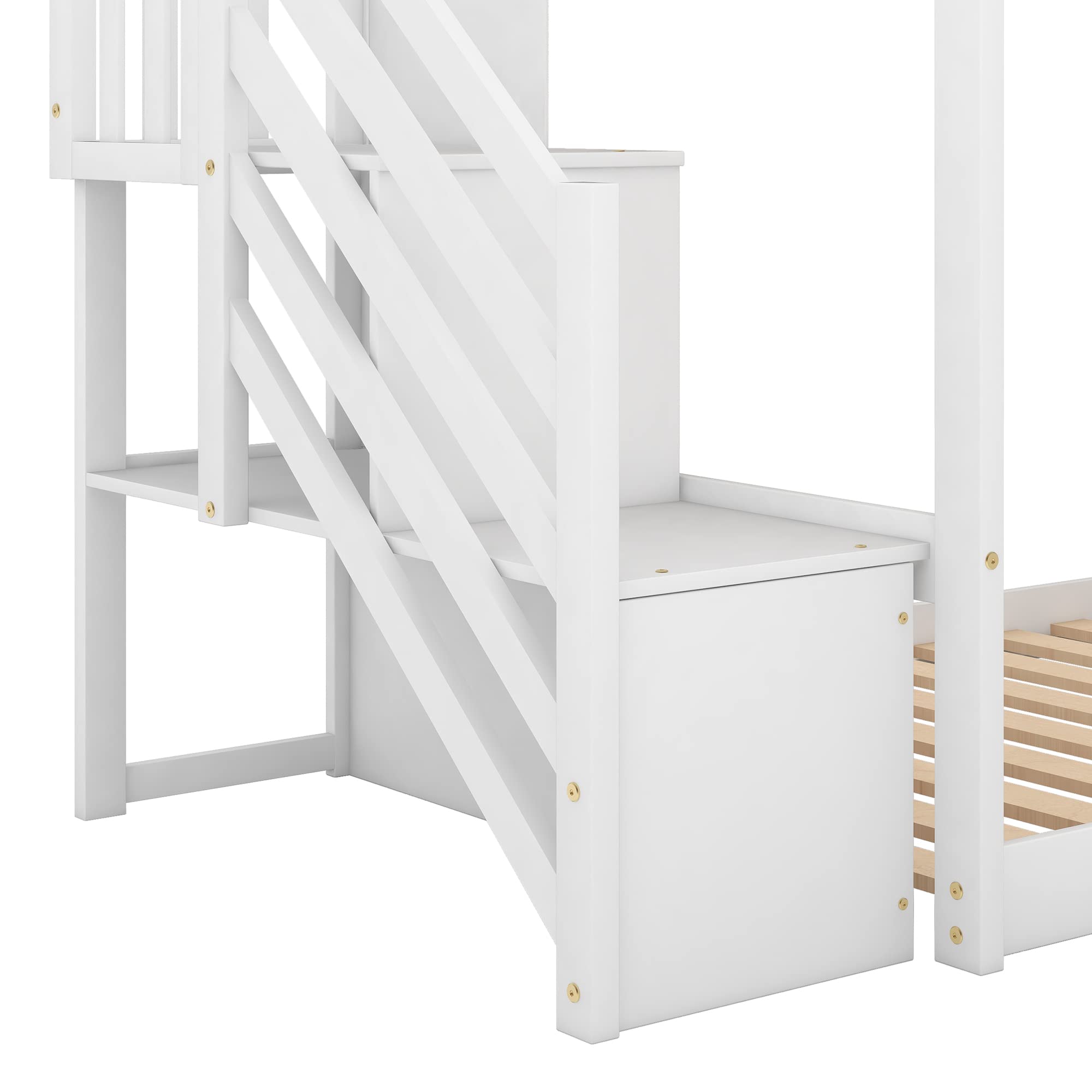 Harper & Bright Designs Twin Over Twin Low Profile Bunk Bed with Slide & Staircase - Solid Wood Kids Bunk Bed, No Box Spring Needed, White - Perfect for Small Rooms, Kids' Bedrooms & Sleepovers