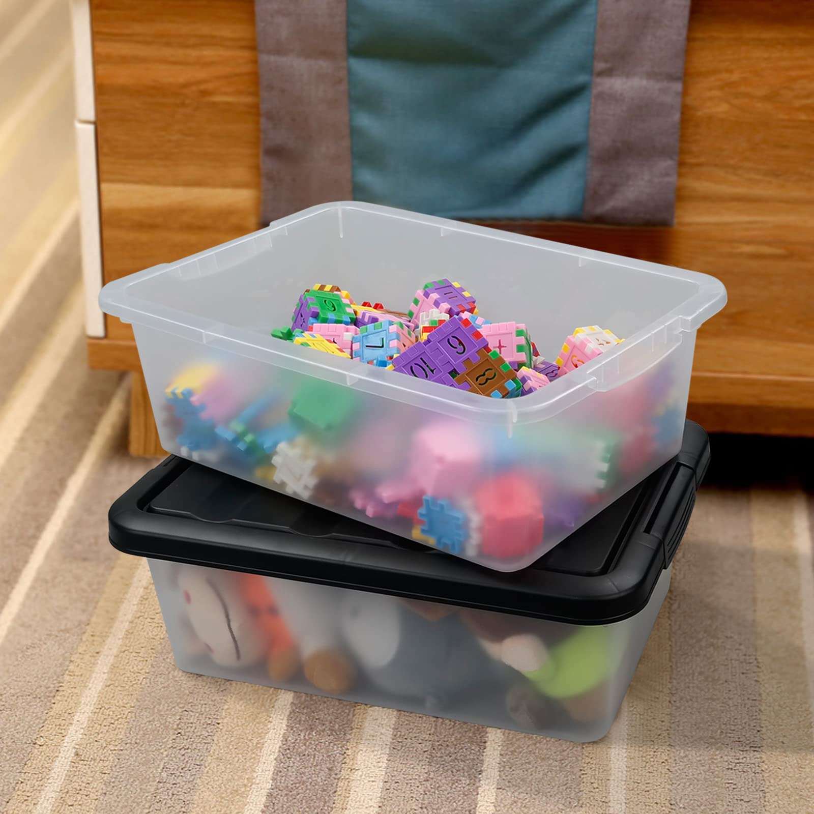 Clear Plastic Storage Box with Black Lid - 14 Liter (2-Pack) | Stackable Organizer for Home, Office & Garage Organization | Perfect for Closet, Pantry & Toy Storage