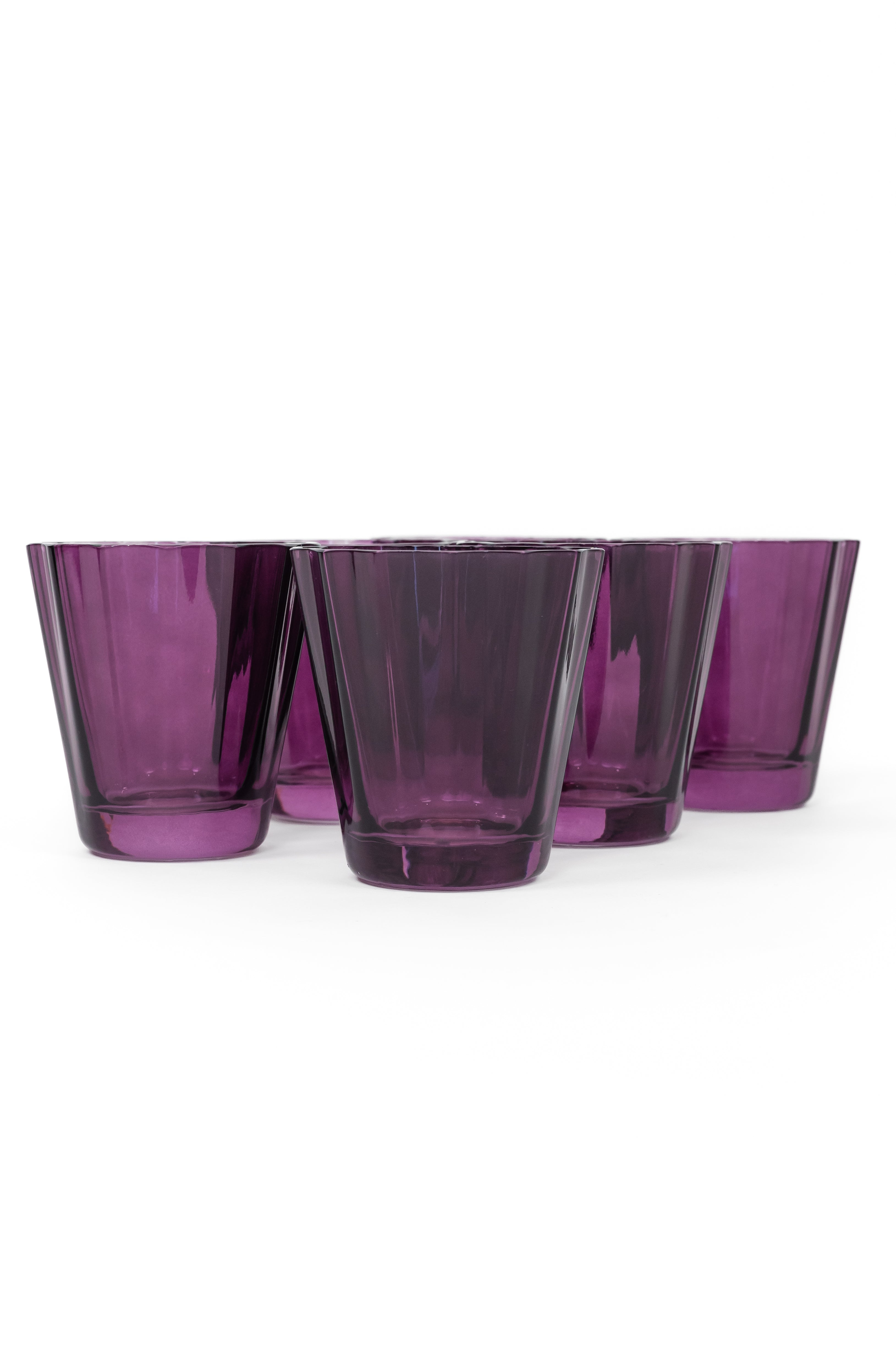 Estelle Colored Sunday Lowball Glasses - Set of 6 Amethyst Purple Cocktail Glasses for Home Bar, Party & Entertaining