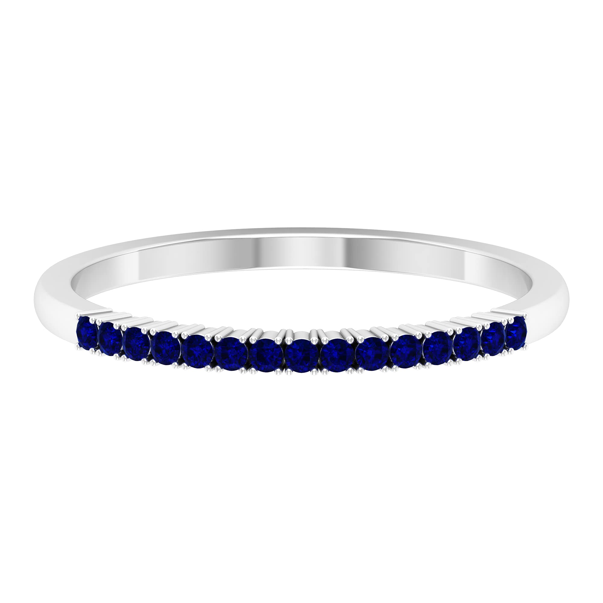 1/4 CT Blue Sapphire Half Eternity Ring - 14K Solid Gold Minimalist Wedding Band for Women - Elegant Stackable Ring for Anniversary, Engagement & Everyday Wear