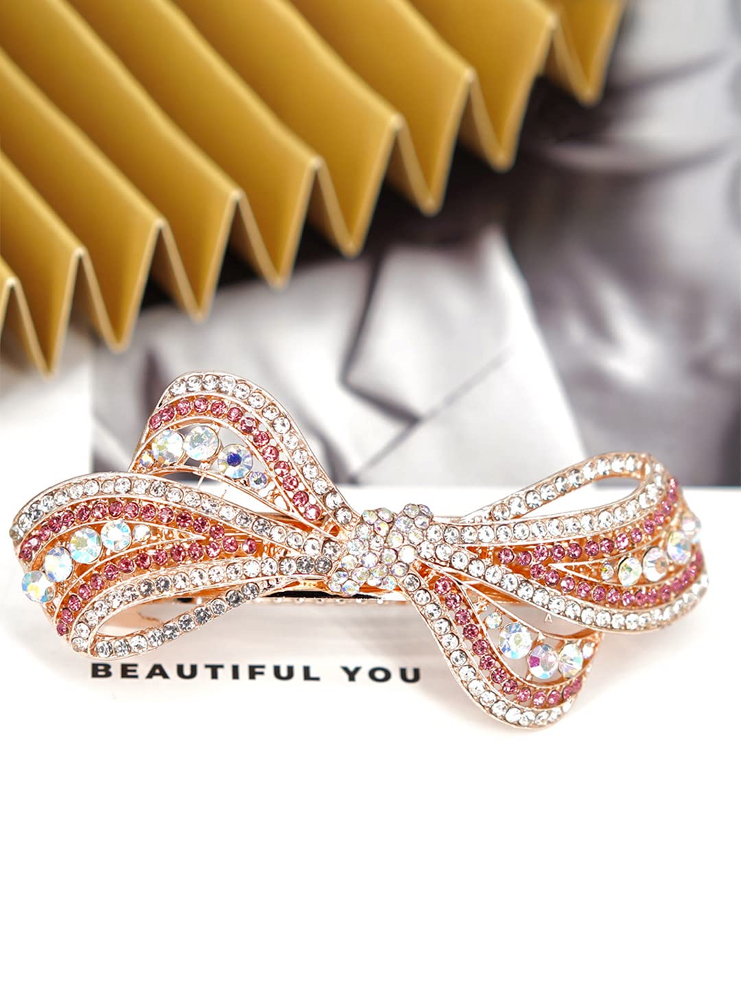 Yellow Crystal Hair Clips for Women & Girls - Elegant French Barrette Hair Accessories for School, Work, Parties & Special Occasions