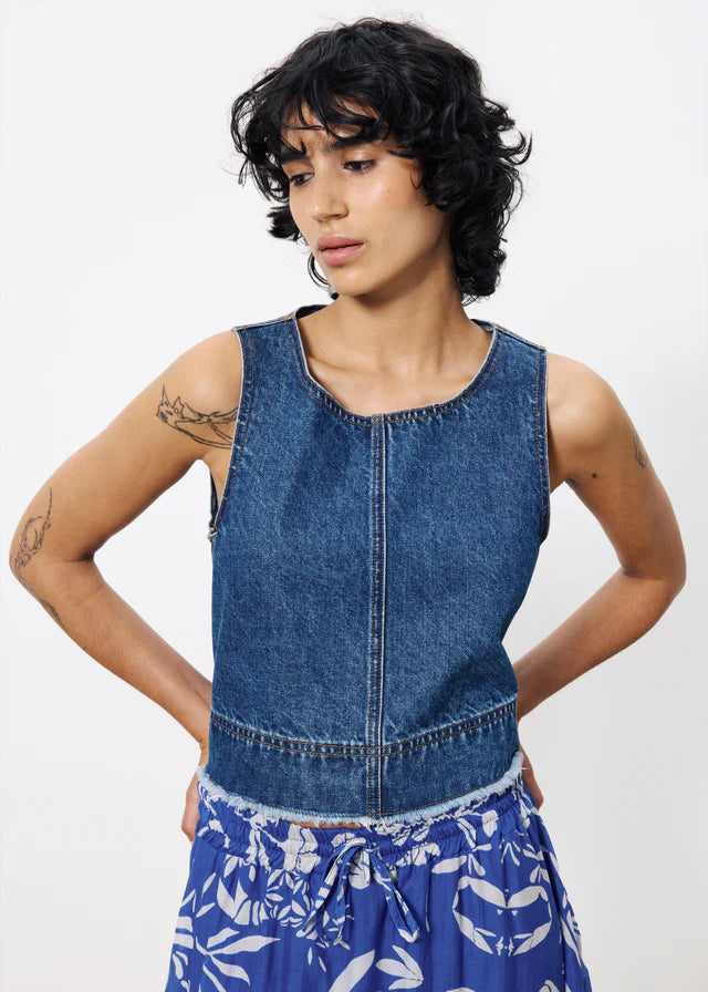 Dafne Women's Blue Denim Crop Top - Stylish Short Sleeve Shirt for Casual Outfits, Summer Fashion & Streetwear