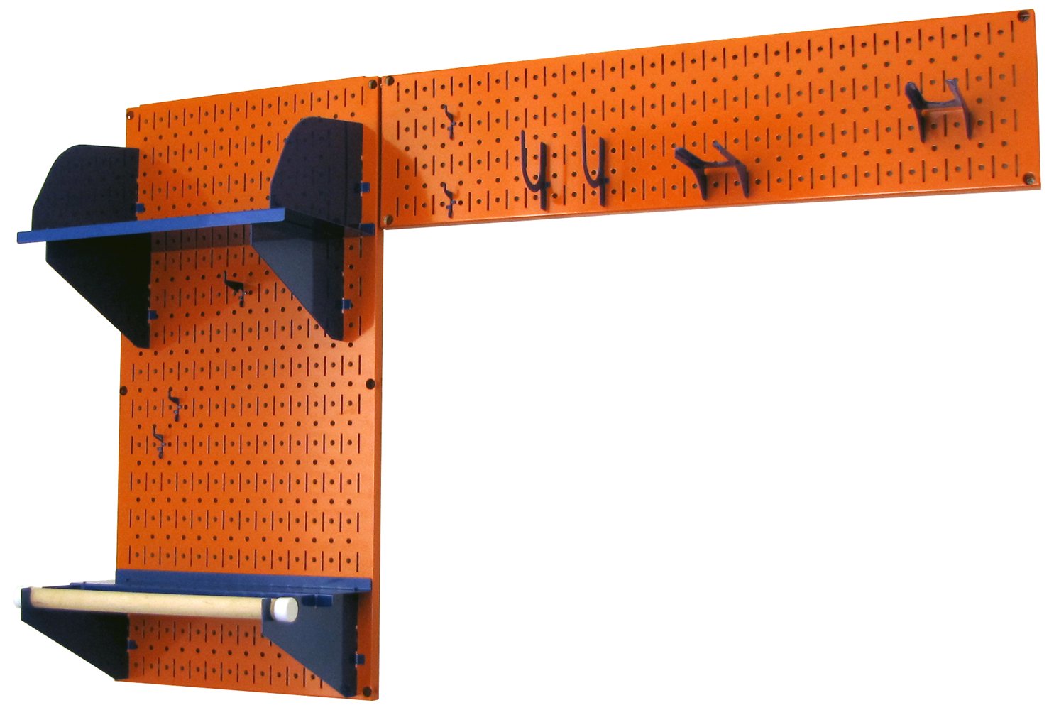 Wall Control Pegboard Garden Tool Organizer Kit - Heavy Duty Metal Pegboard with Hooks & Accessories for Garage, Shed & Workshop Storage (Orange Pegboard & Blue Accessories) - Perfect for Organizing Garden Tools, DIY Supplies & Home Improvement Equipment