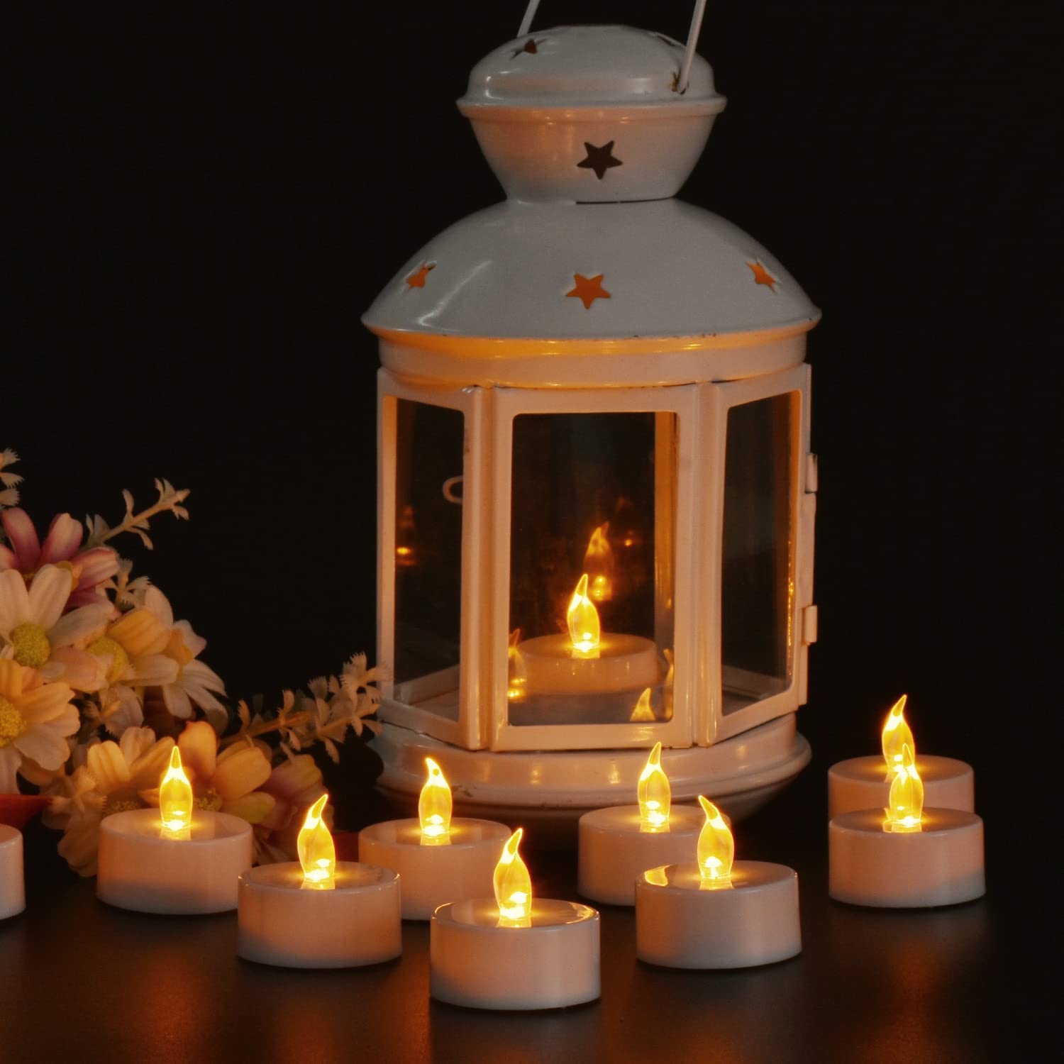 12 Pack Realistic Flickering LED Tea Light Candles - Battery Operated Flameless Candles with 200+ Hours Warm Yellow Glow - Perfect for Weddings, Halloween, Christmas, Party Decorations & Home Ambiance Lighting