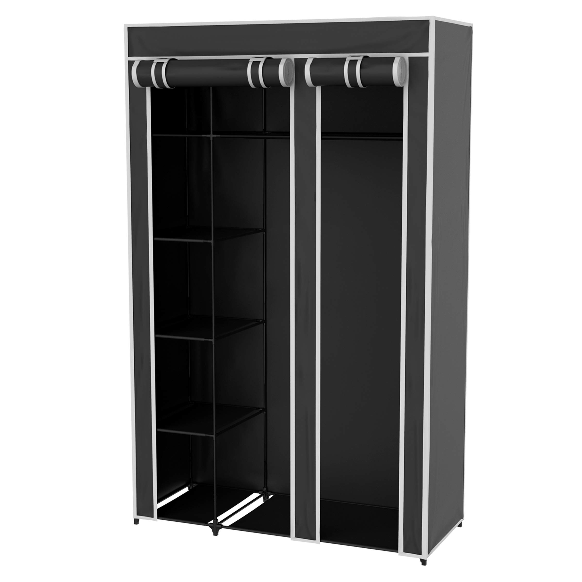 Lavish Home Portable Closet - Freestanding Covered Garment Rack Wardrobe with 5 Shelves & Dust Cover, Metal Frame Clothes Hanger Organizer for Bedroom, Closet, Dorm (Black) - Perfect for Small Spaces & Seasonal Storage