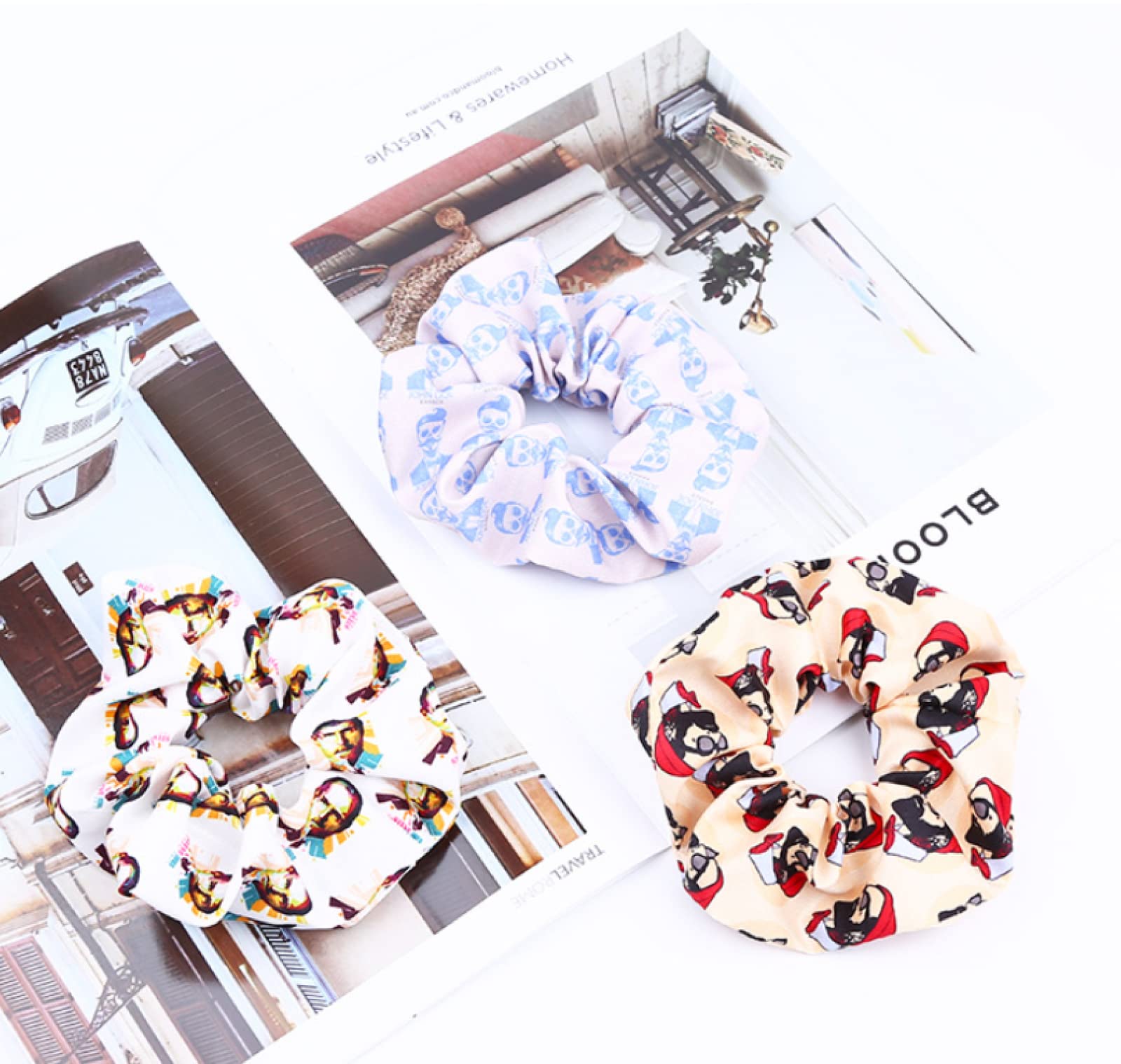 3Pcs Printed Scrunchies - Soft Polyester Hair Ties for Women & Girls - Perfect for Workouts, School, and Everyday Styling