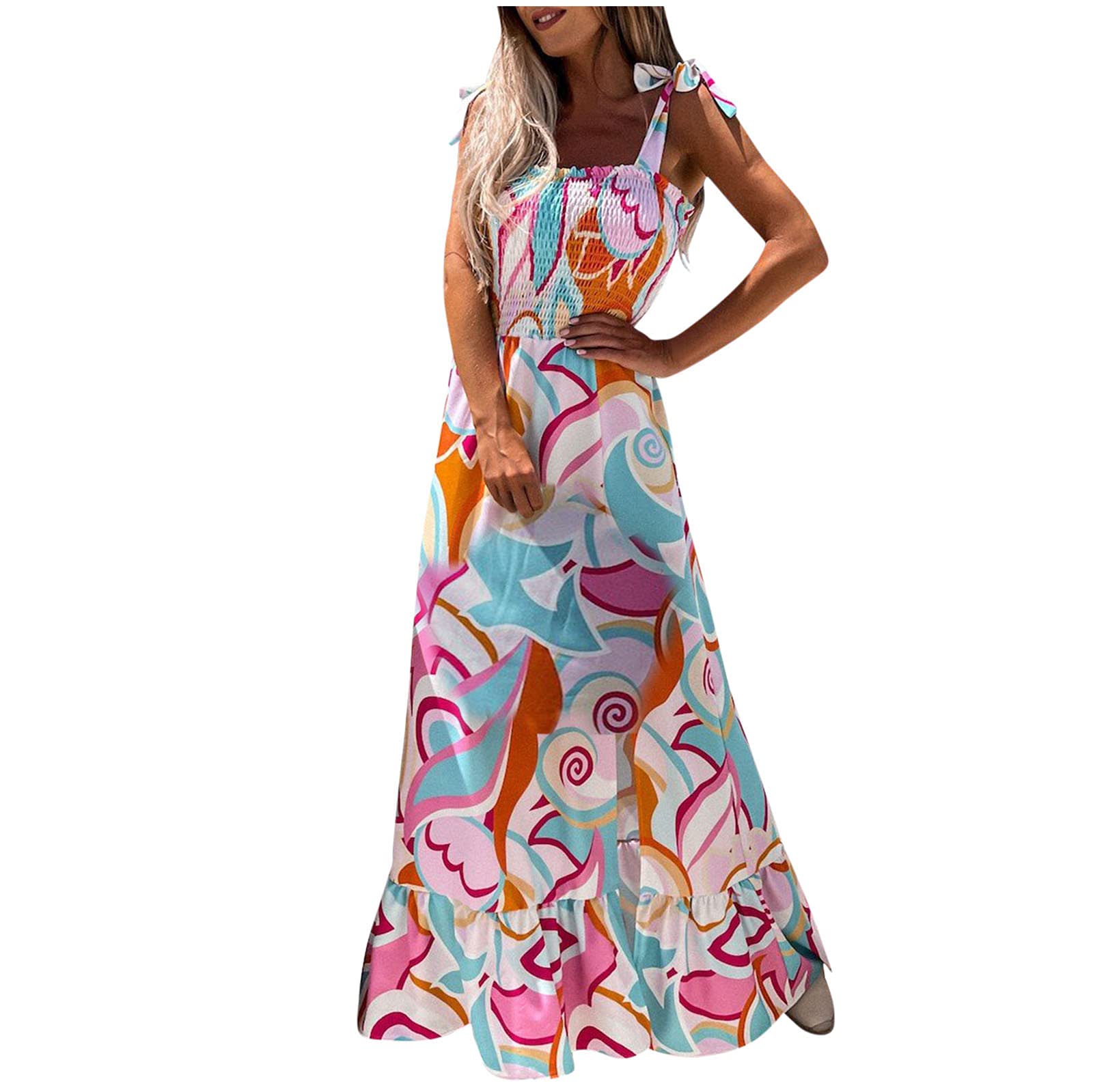2022 Women's Summer Dresses - Casual Loose Fit Maxi Shoulder Dress with Abstract Print | Perfect for Beach Vacations, Outdoor Parties & Summer Getaways