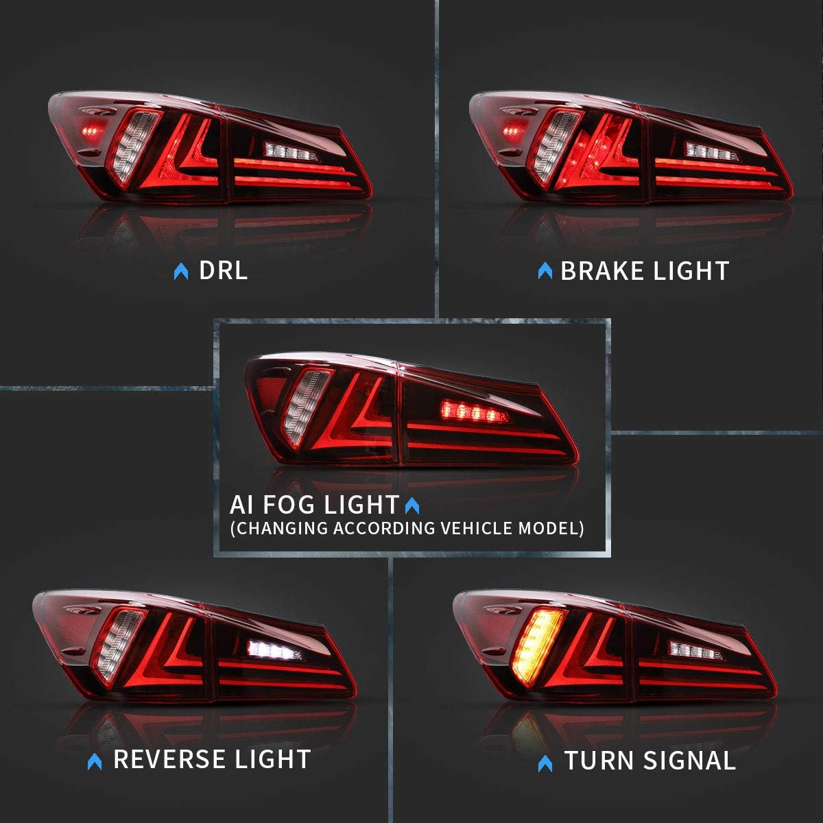 VLAND LED Headlights & Tail Lights for Lexus IS250/350 2006-2012 - Amber/Red - Upgrade Your Ride