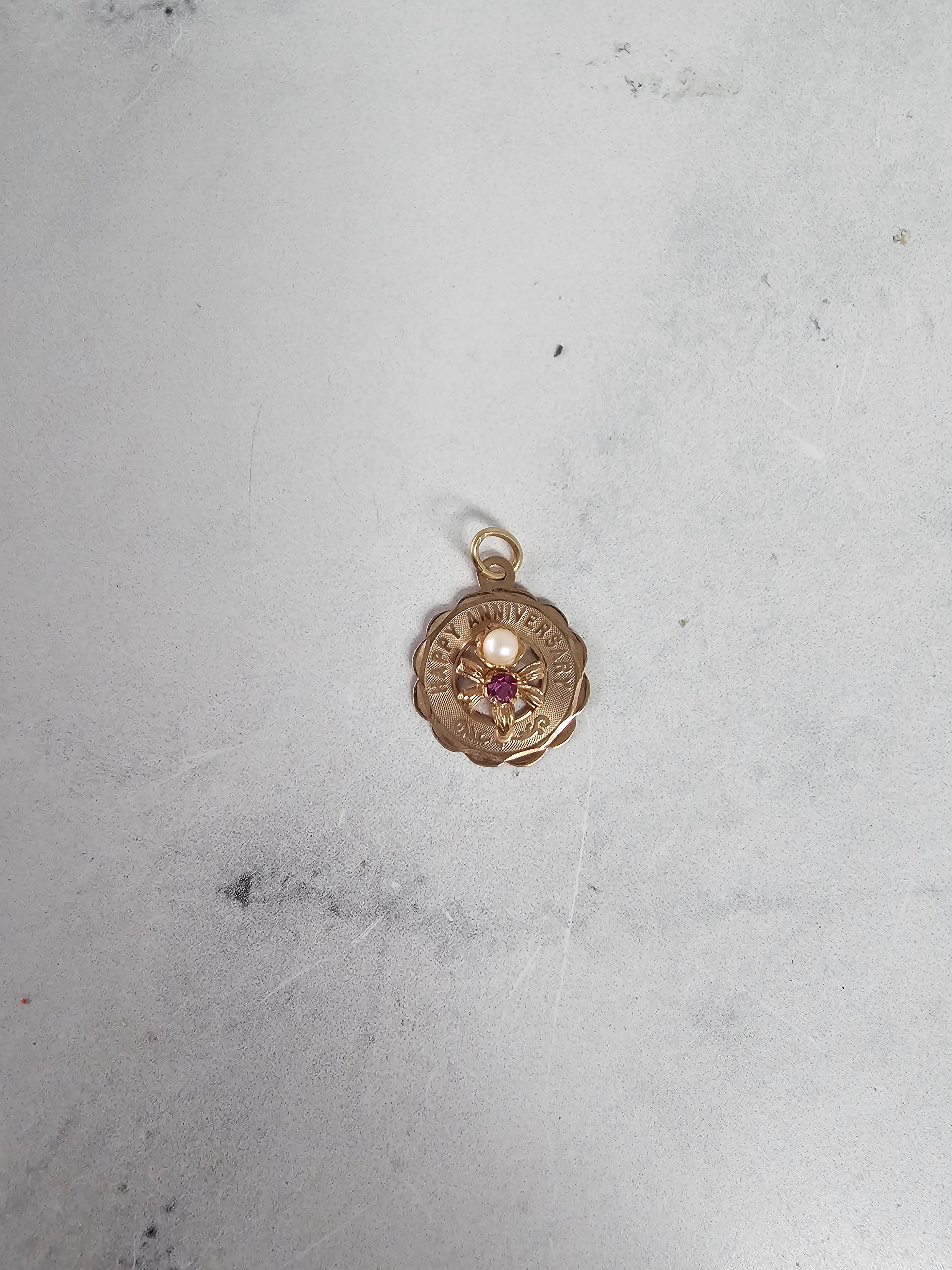 14k Yellow Gold Ruby Happy Anniversary Charm - Elegant Jewelry Gift for Wife, Girlfriend, or Mom - Perfect for Anniversaries, Birthdays & Special Occasions