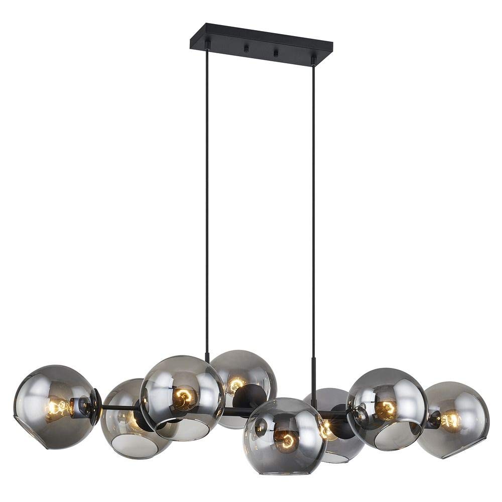 Black Linear Light Fixture with Smoke Glass Shades - Modern Ceiling Lighting for Dining Room, Kitchen, or Living Room