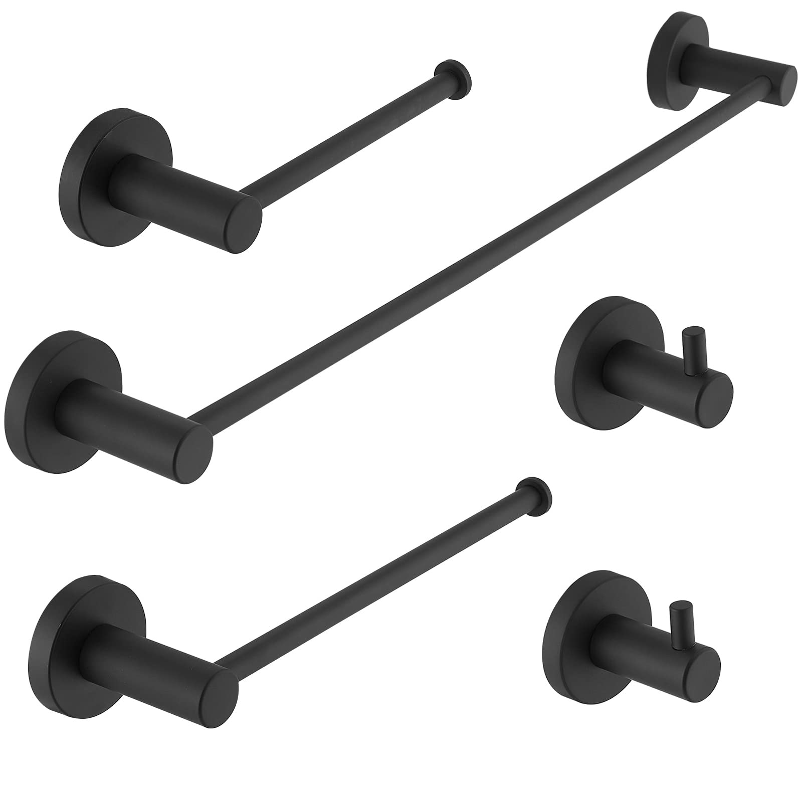 5-Piece Matte Black Stainless Steel Bathroom Towel Bar Holder Set - Wall Mounted Bathroom Hardware & Accessories Kit for Modern Home Decor