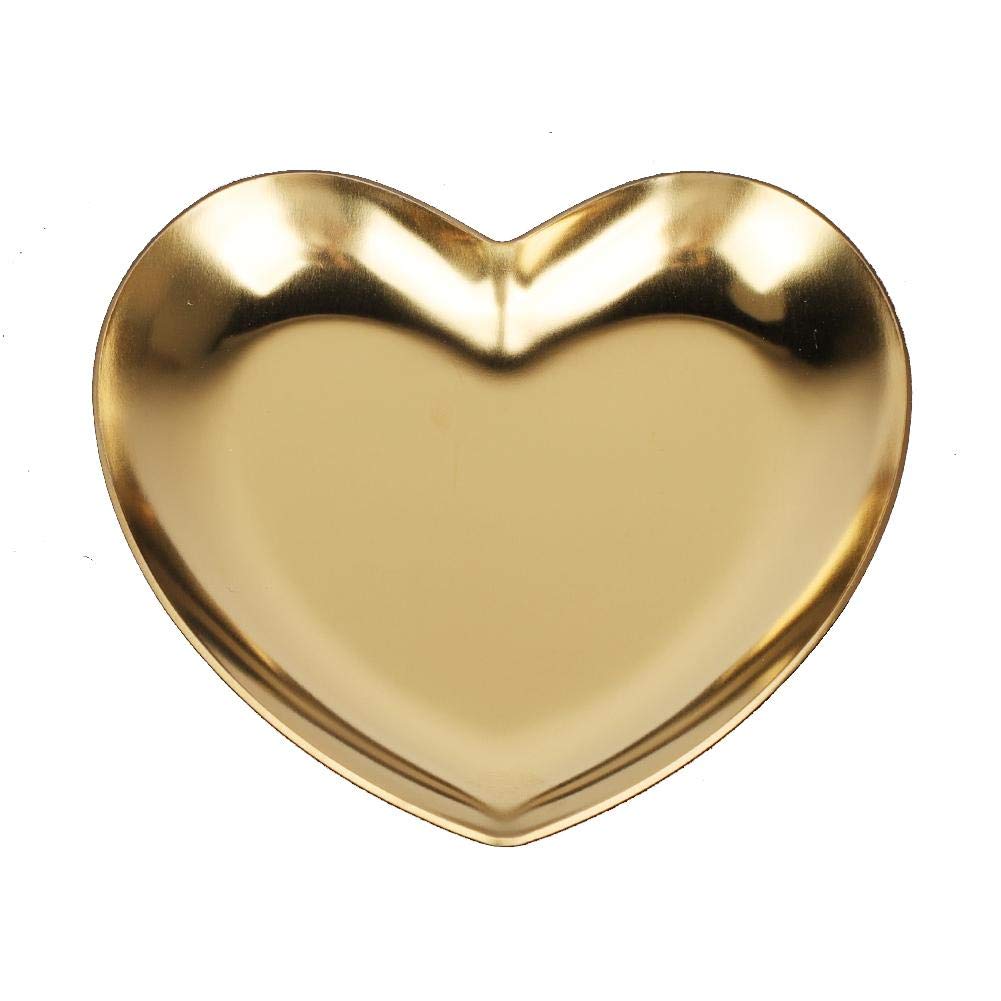 Heart-Shaped Stainless Steel Serving Tray - 3.42 x 3.54 x 0.39 Inches Gold Plated Organizer for Food, Jewelry, Cosmetics - Perfect for Breakfast, Lunch, Dining Table, Vanity & Home Decor