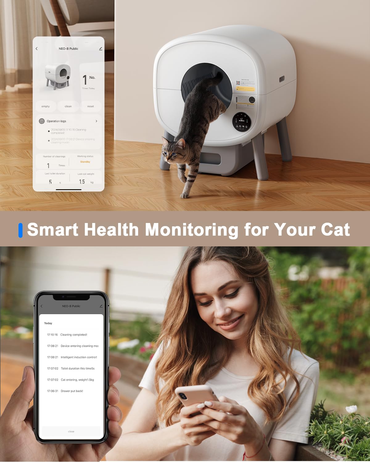 Self Cleaning Cat Litter Box - 65L Automatic Smart Litter Box for Multiple Cats with APP Control, Odor-Free & Low Noise - Perfect for Home, Office & Travel Use
