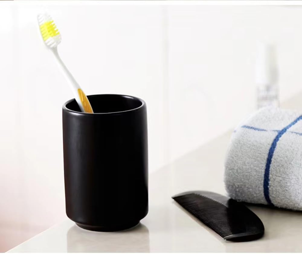 Minimalist Black and White Ceramic Mug - Handleless Tea Cup, Coffee Cup & Toothbrush Holder - Japanese Style Home & Office Essentials (Black) - Perfect for Tea Lovers, Coffee Drinkers & Bathroom Organization