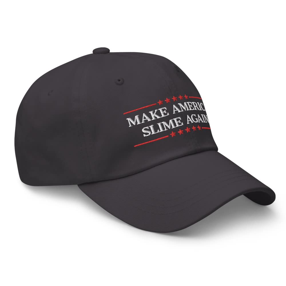 Make America Slime Again Embroidered Dad Hat - Dark Grey Baseball Cap for Slime Lovers & Political Satire Fans