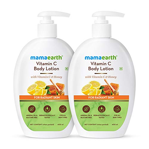 Mamaearth Vitamin C Body Lotion for Dry Skin - Hydrating & Brightening Moisturizer for Women & Men (Pack of 2, 400ml Each) | Daily Skincare Routine, Post-Shower Hydration, Winter Dry Skin Relief