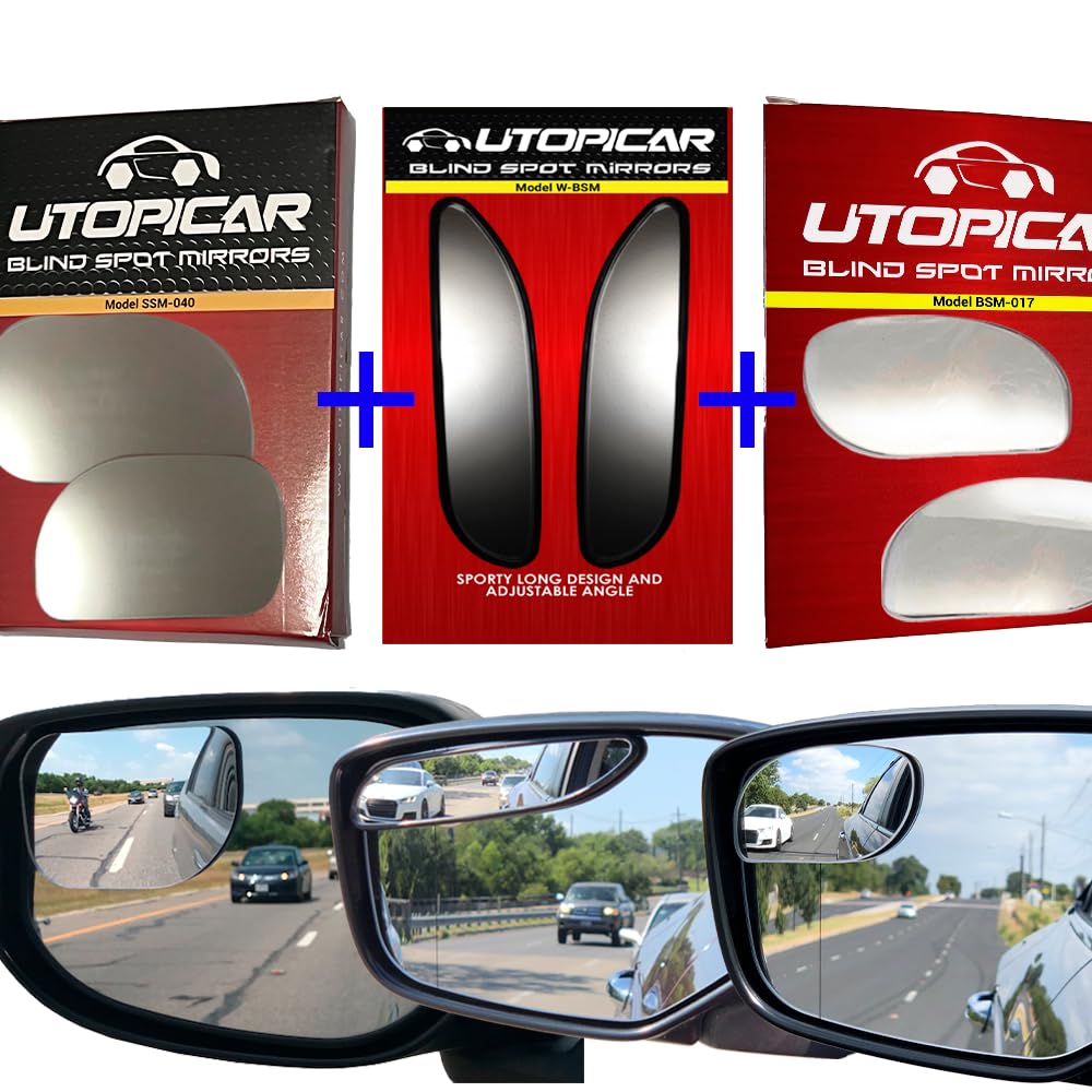 Blind Spot Convex Car Mirrors (3-Piece Set) - 1 XL Large, 1 Regular & 1 Long Size - Rear View Mirror Accessories for Improved Traffic Safety - Perfect for Cars, Trucks & SUVs - Enhance Visibility & Reduce Blind Spots for Safer Driving