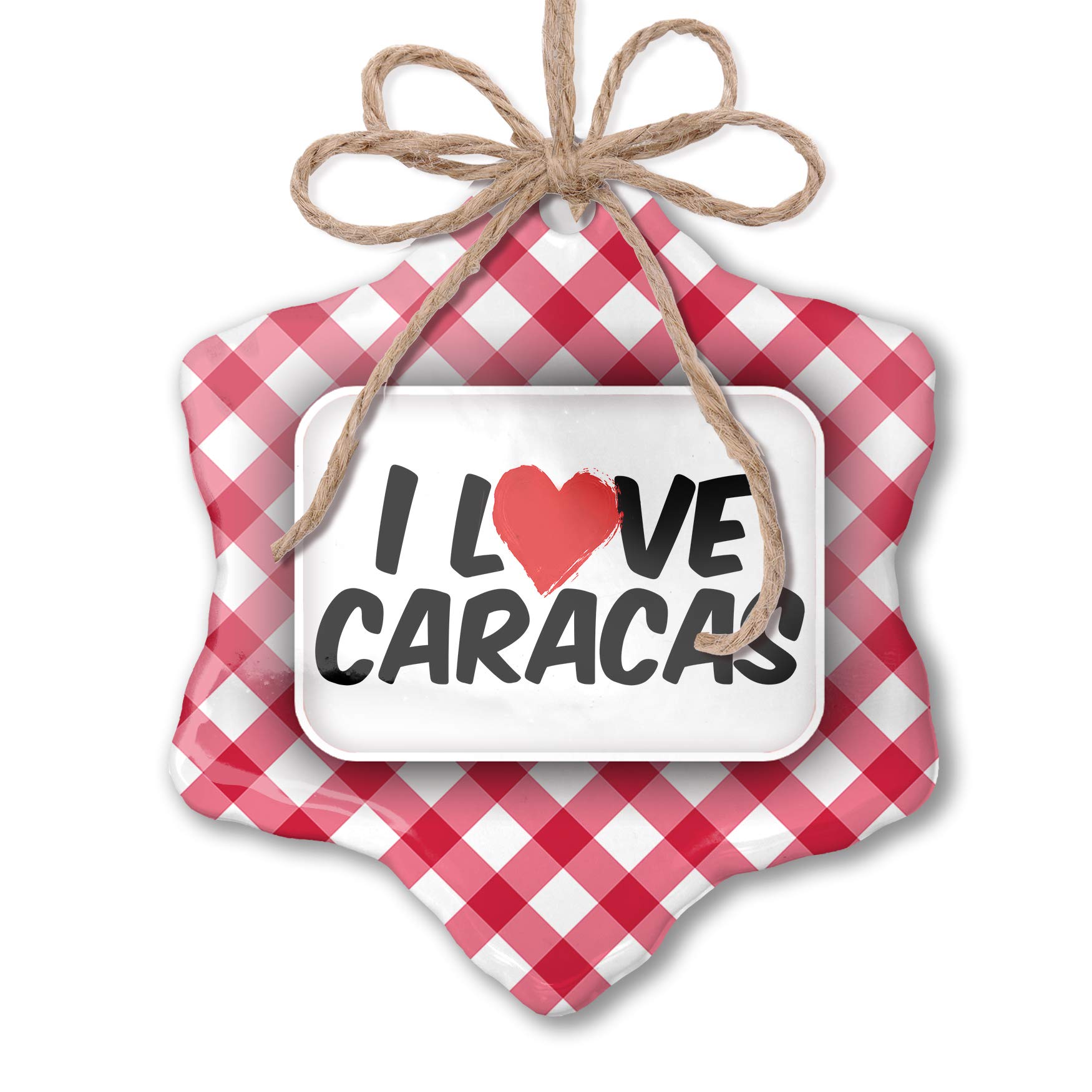 Christmas Ornament I Love Caracas Red Plaid - Festive Holiday Decor for Tree, Home & Gifts