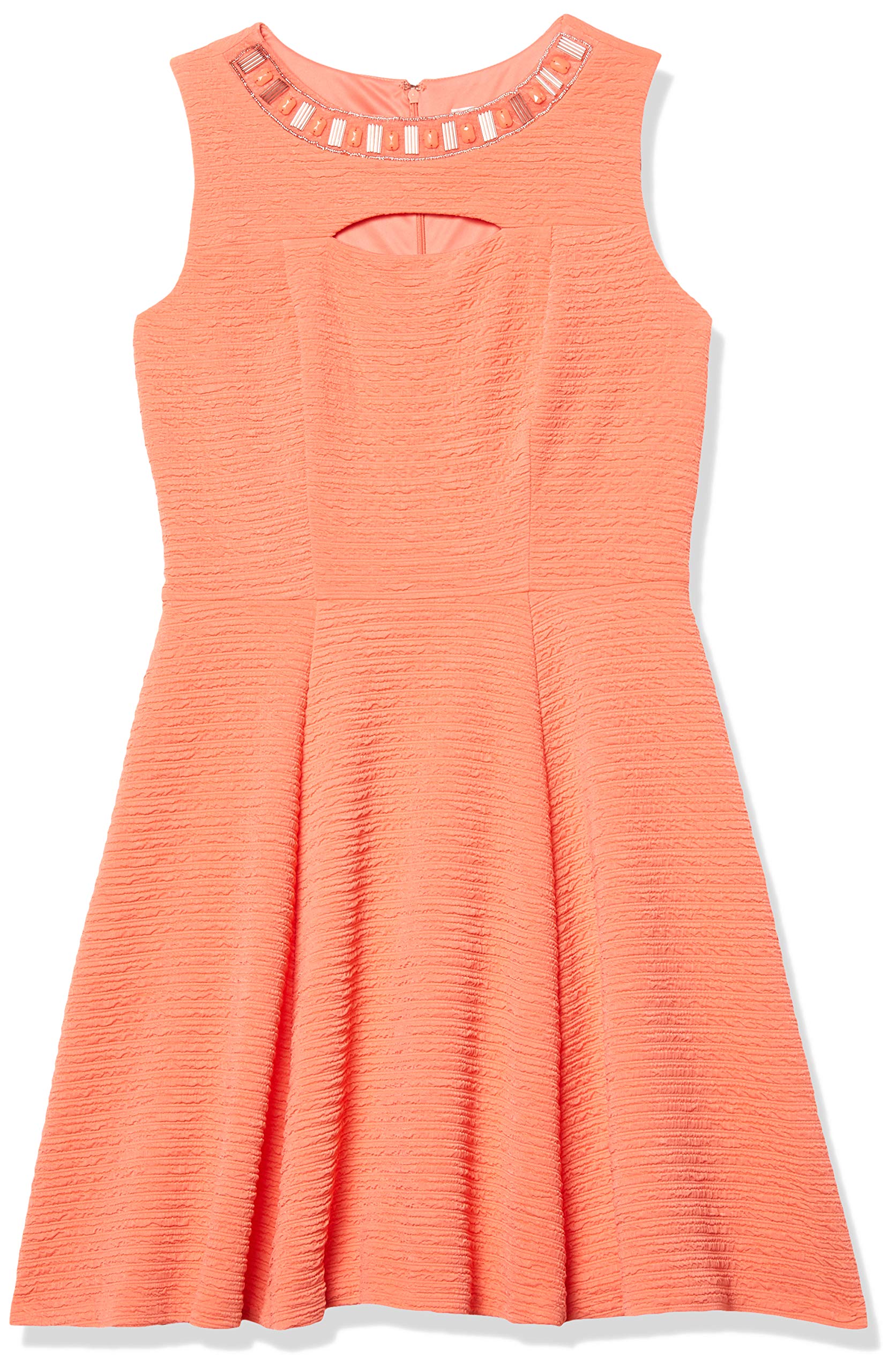 Sandra Darren Women's Sleeveless Solid Knit Fit & Flare Dress with Necklace - Perfect for Cocktail Parties, Date Nights & Summer Weddings