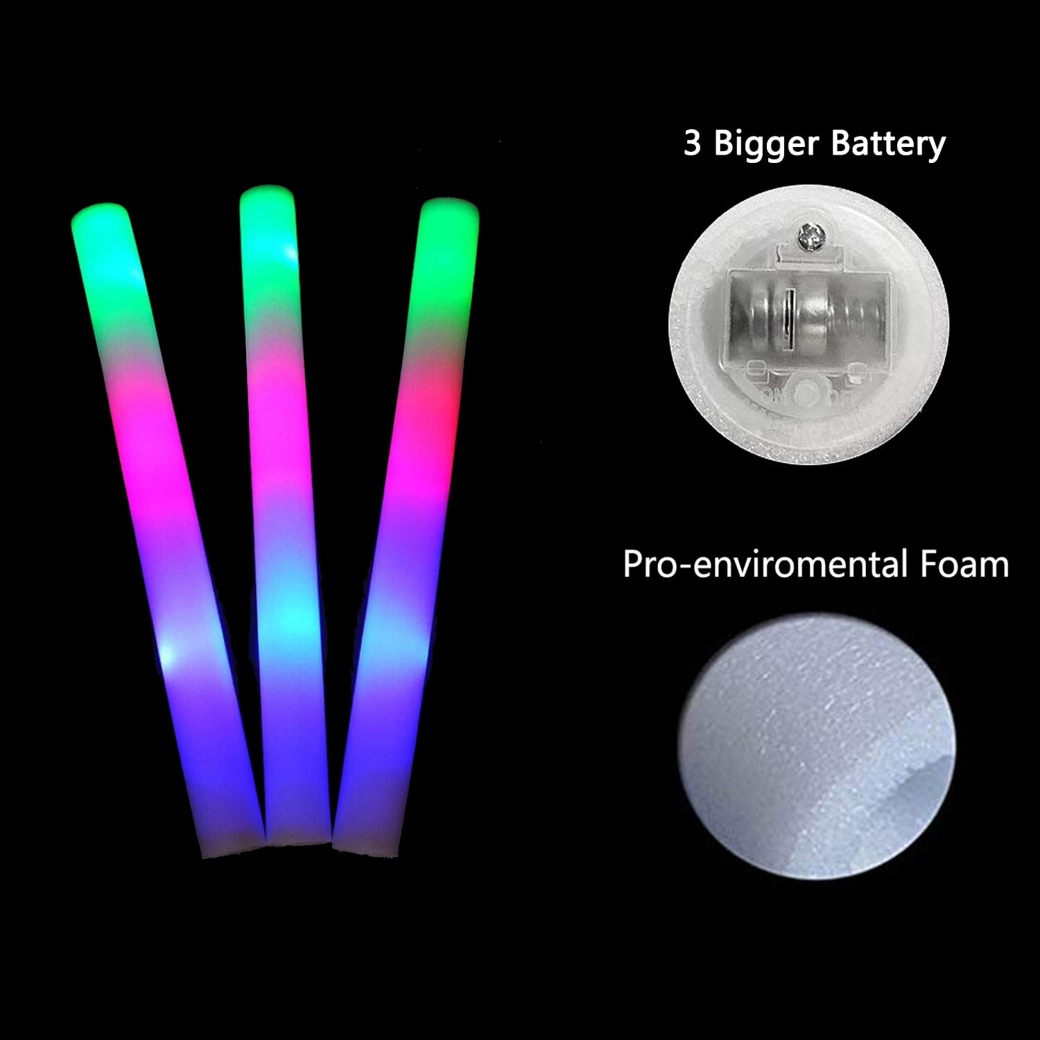 192 PCS LED Glow Sticks Bulk - Light Up Foam Baton Wands for Party, Wedding, Birthday, Concert, Halloween & Christmas - Glow in The Dark Party Supplies for Night Events, Raves, Festivals and Celebrations