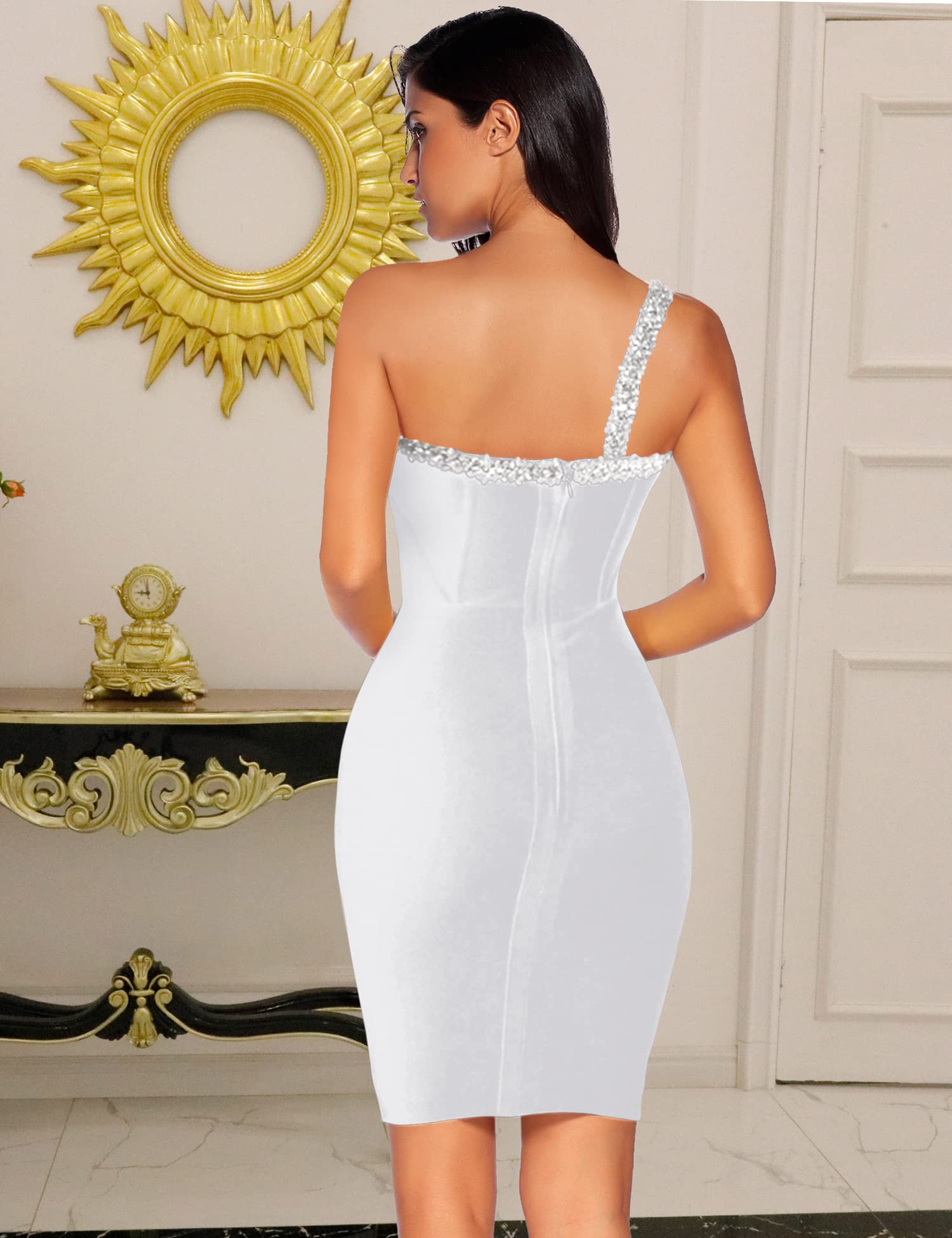 Women's One Shoulder Beaded Bodycon Bandage Dress - Sexy Mini Club Dress for Night Out, Party & Celebrity Events | Perfect for Cocktail Parties, Date Nights & Special Occasions