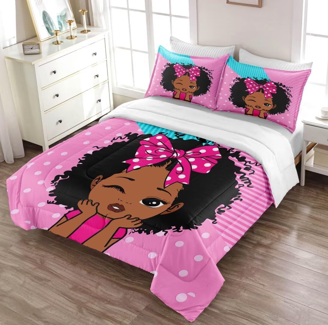 Black Girl Magic Comforter Set Queen Size - Afro Melanin Princess Bedding for Kids, Teens & Toddlers - African American Themed Bed Set for Cozy & Stylish Bedrooms
