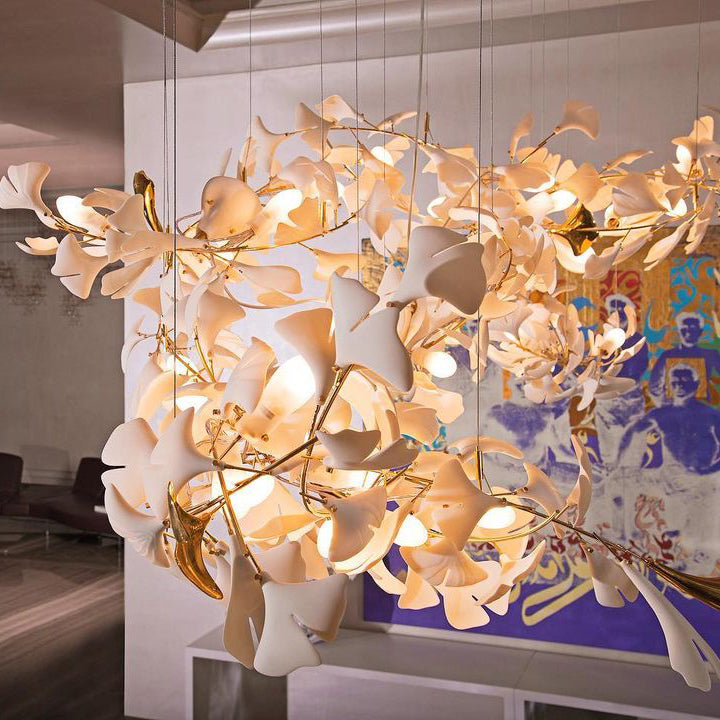 Elegant Ginkgo Leaf Chandelier - Handcrafted Brass Ceiling Light Fixture with Nature-Inspired Design for Dining Room, Living Room or Bedroom Decor