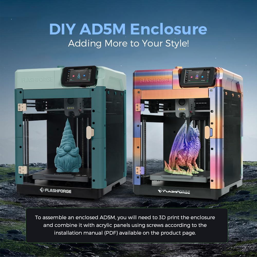 FLASHFORGE Adventurer 5M 3D Printer - 600mm/s High Speed Printing, Auto Leveling, Upgraded Direct Extruder, Quick Detachable 280°C Nozzle, Dual-Sided PEI Coating, 220x220x220mm Build Volume - Perfect for Home, School & Small Business Prototyping